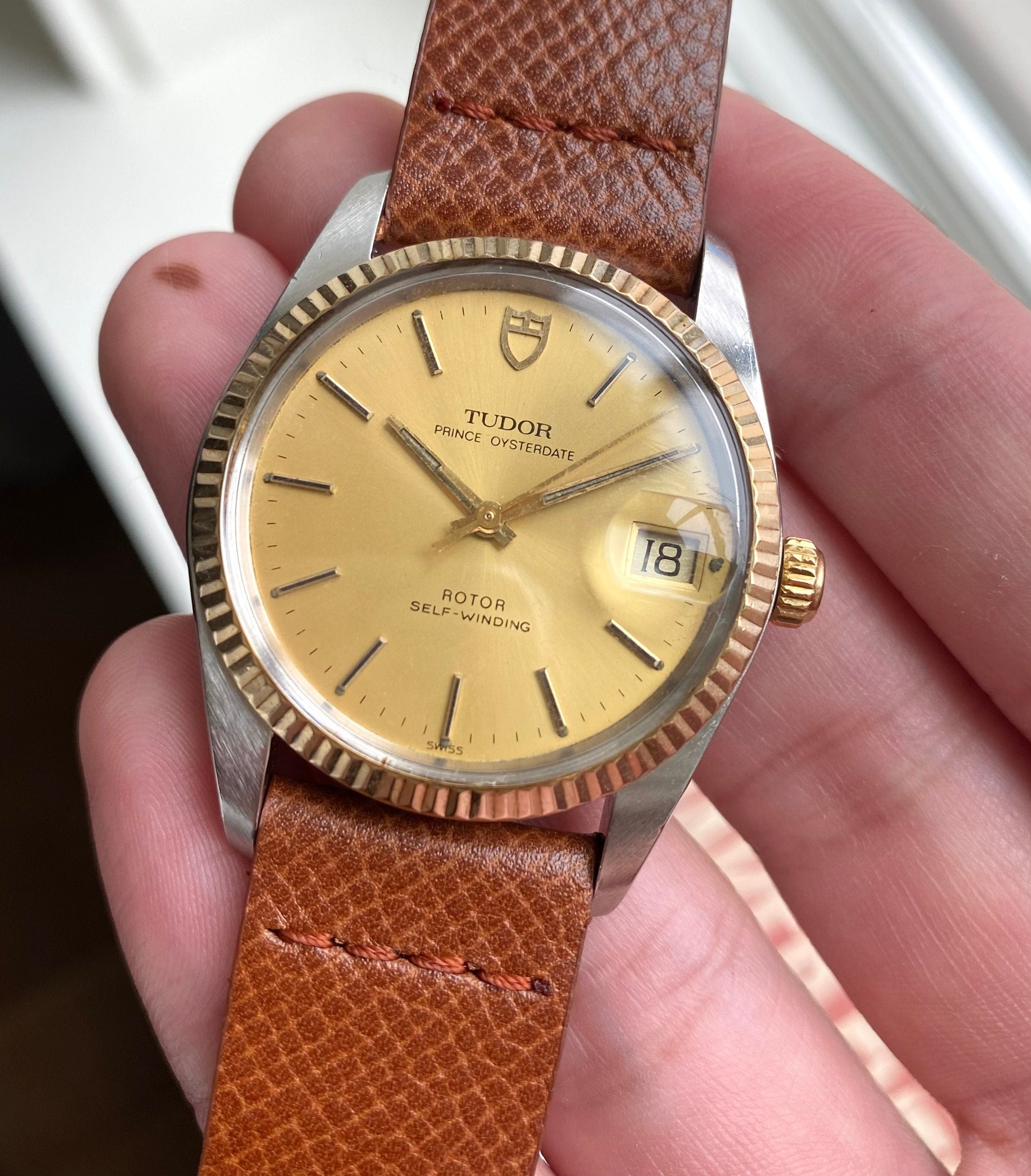 Vintage Tudor Prince Oysterdate Automatic Champagne Dial Quickset Two Tone Watch