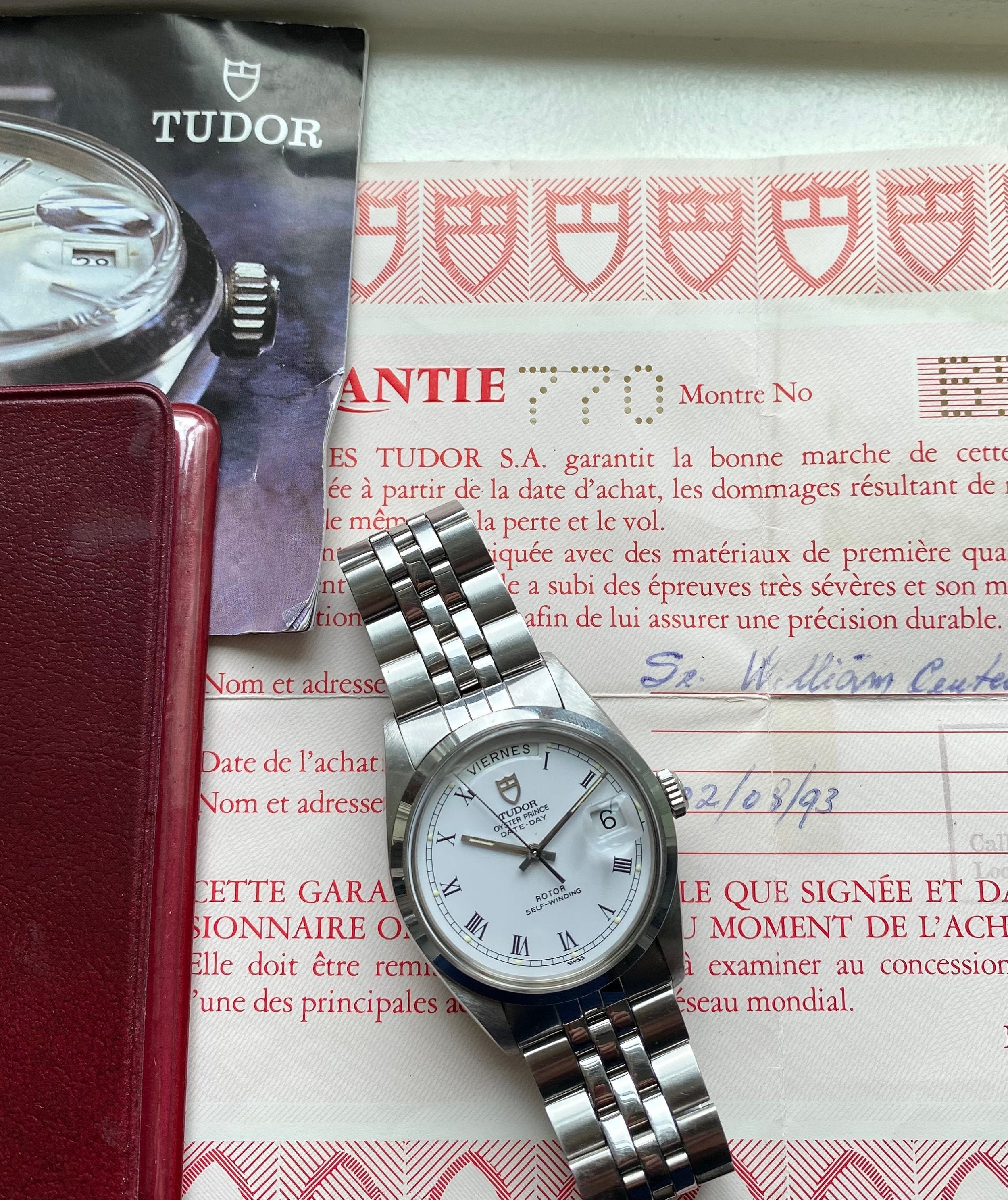 Tudor Oysterprince Date Day 80s Ref 94500 Automatic White Dial w/ Box and Papers Watch