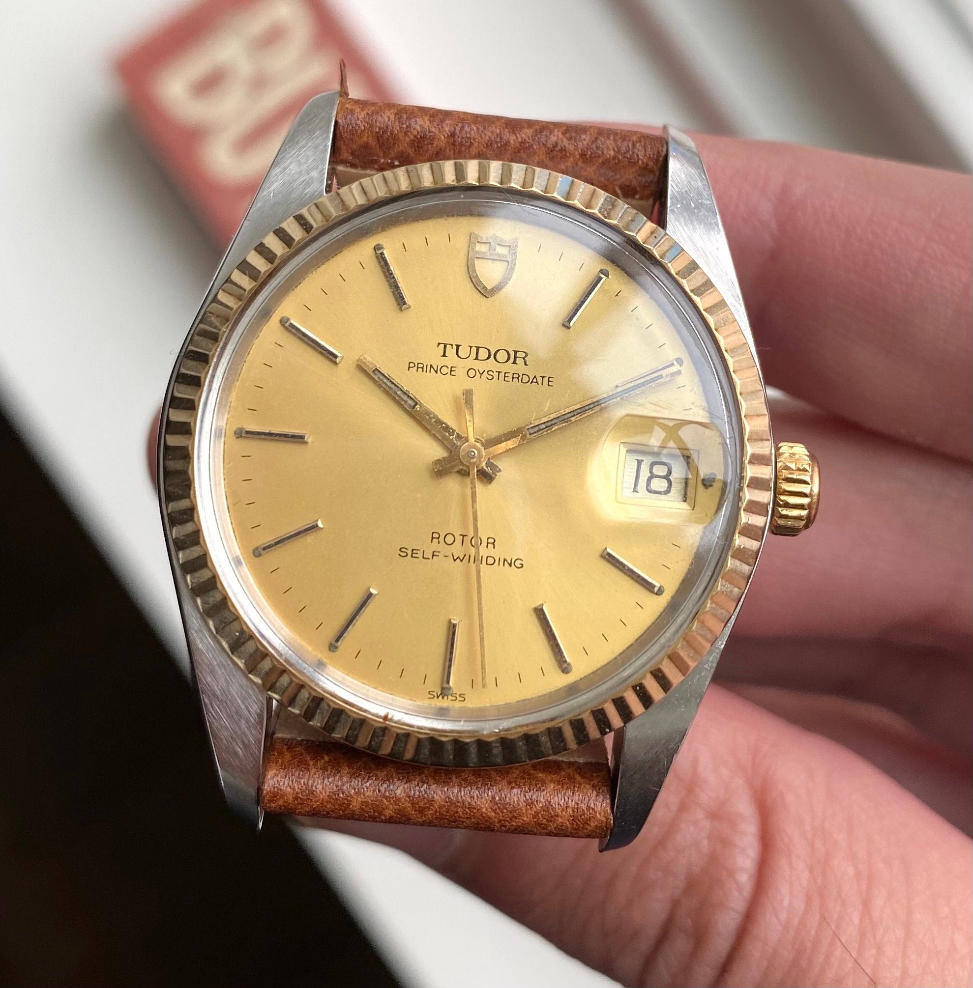 Vintage Tudor Prince Oysterdate Automatic Champagne Dial Quickset Two Tone Watch