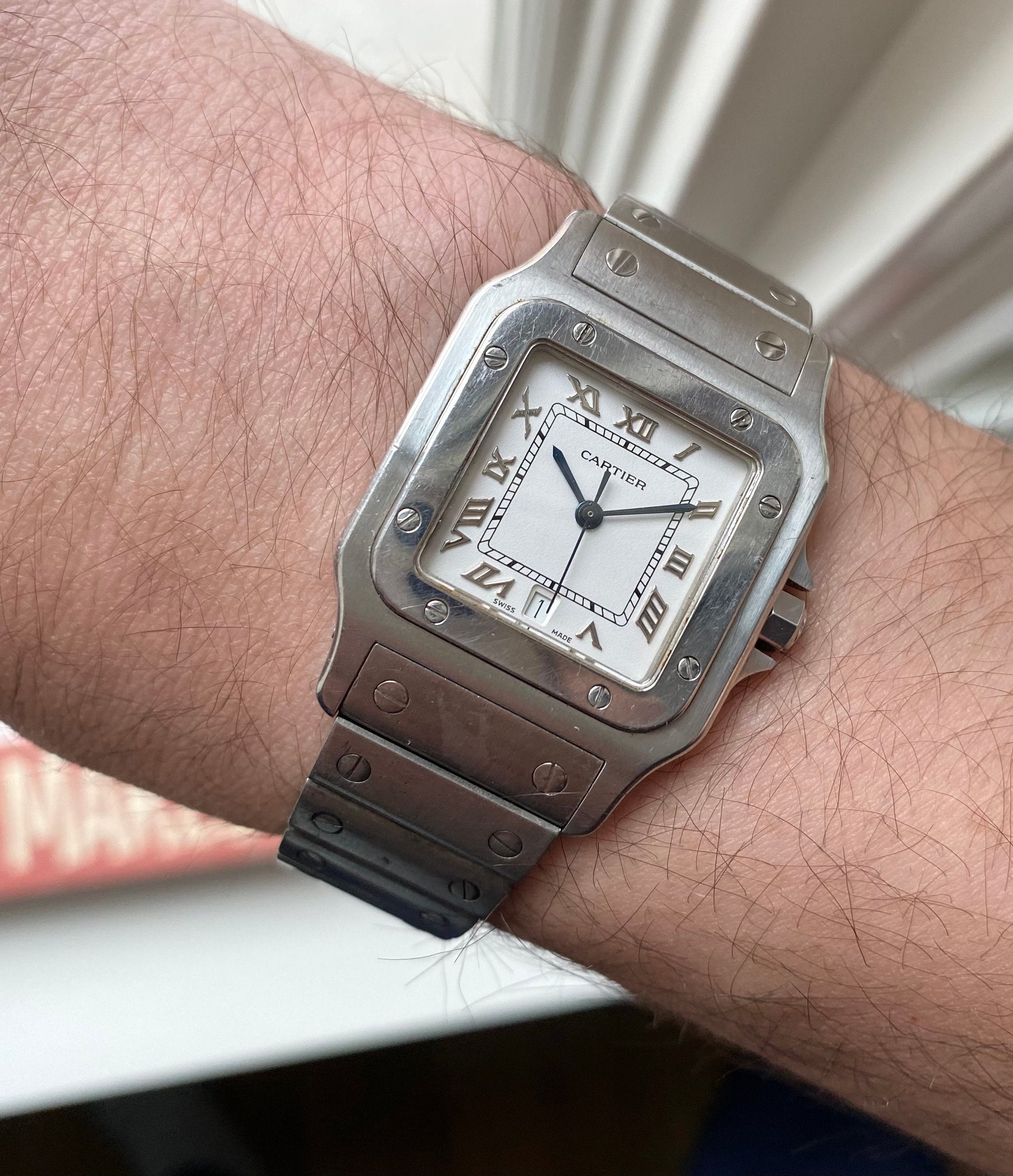 Cartier Santos 80s Ref 1564 Quartz White Roman Numeral Dial Steel 29mm Watch