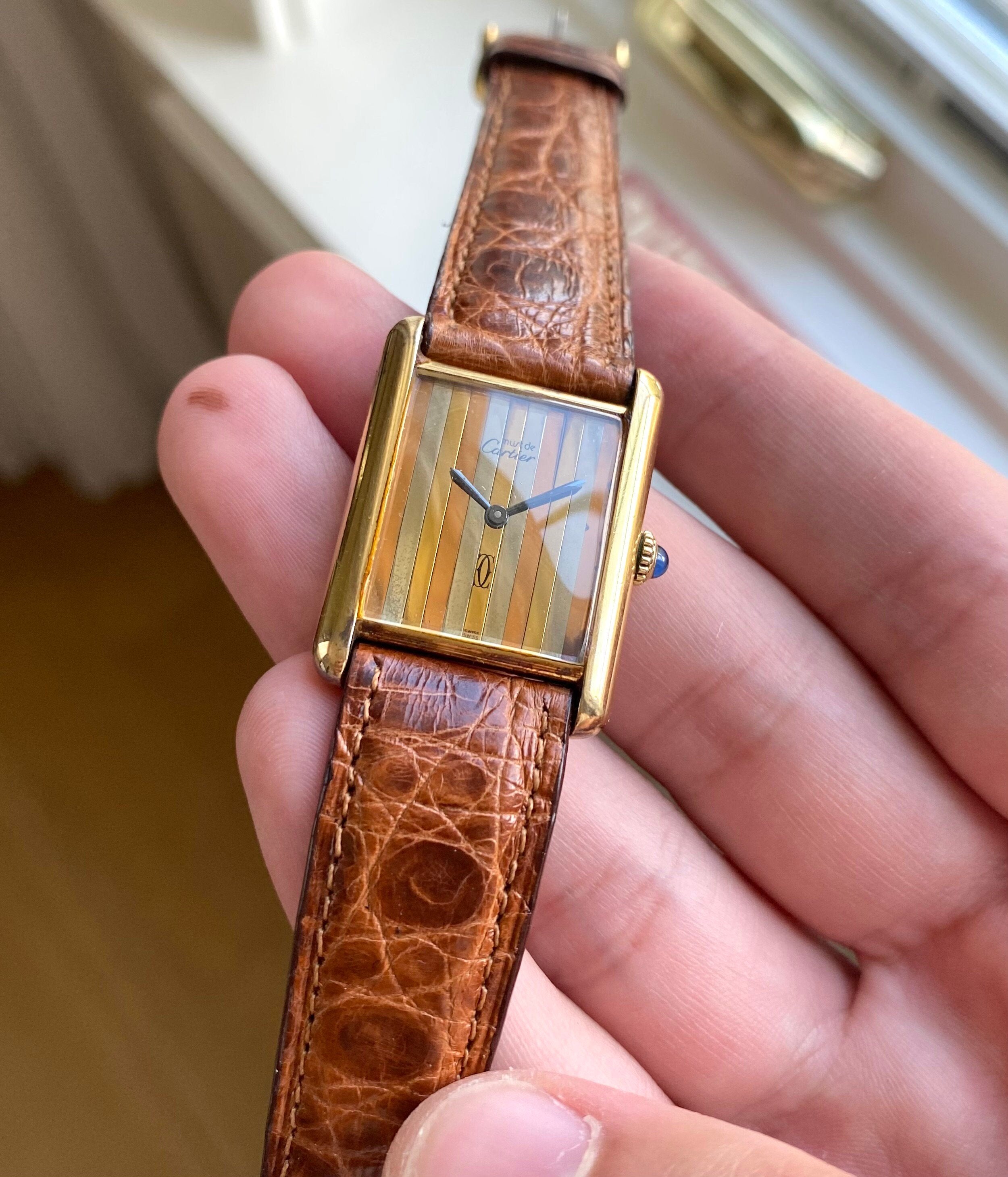 Vintage Cartier Tank Manual Wind Tri Tone Dial 18K Gold 23mm Electroplated Watch