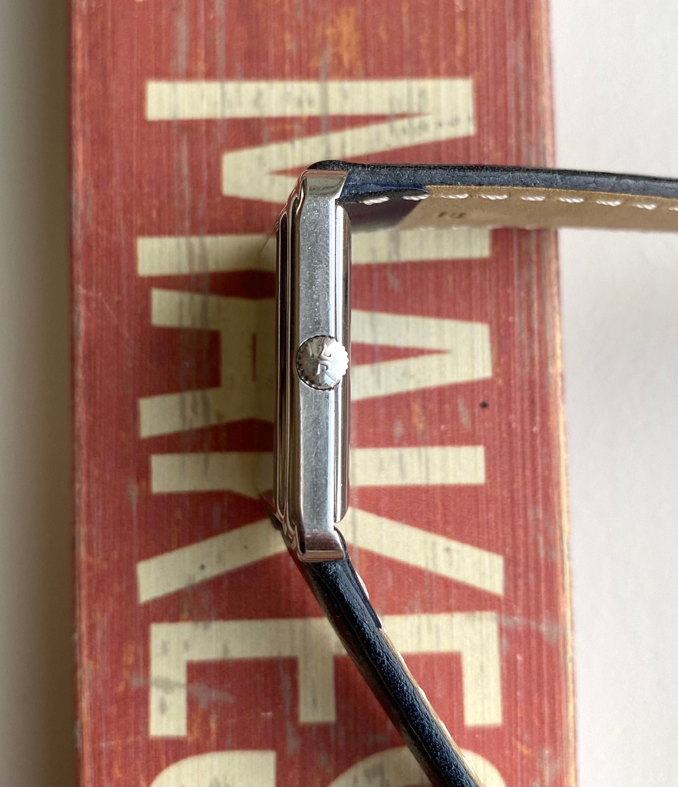 Jaeger LeCoultre Tank 70s Manual Wind Dark Blue Two Tone Glossy Dial Steel Watch