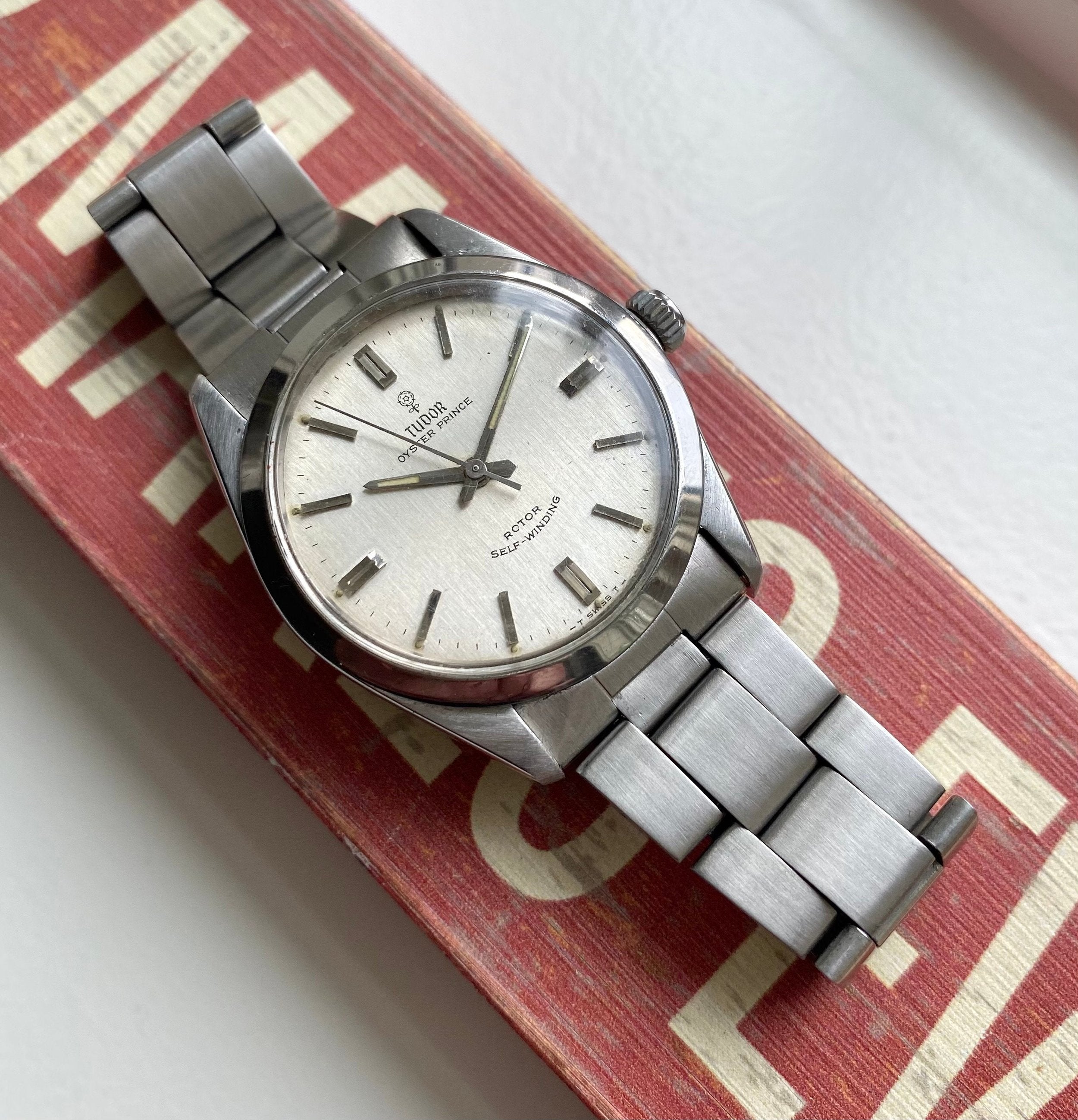 Vintage Tudor Oysterprince 60s Automatic Silver Rose Dial Steel Case Watch