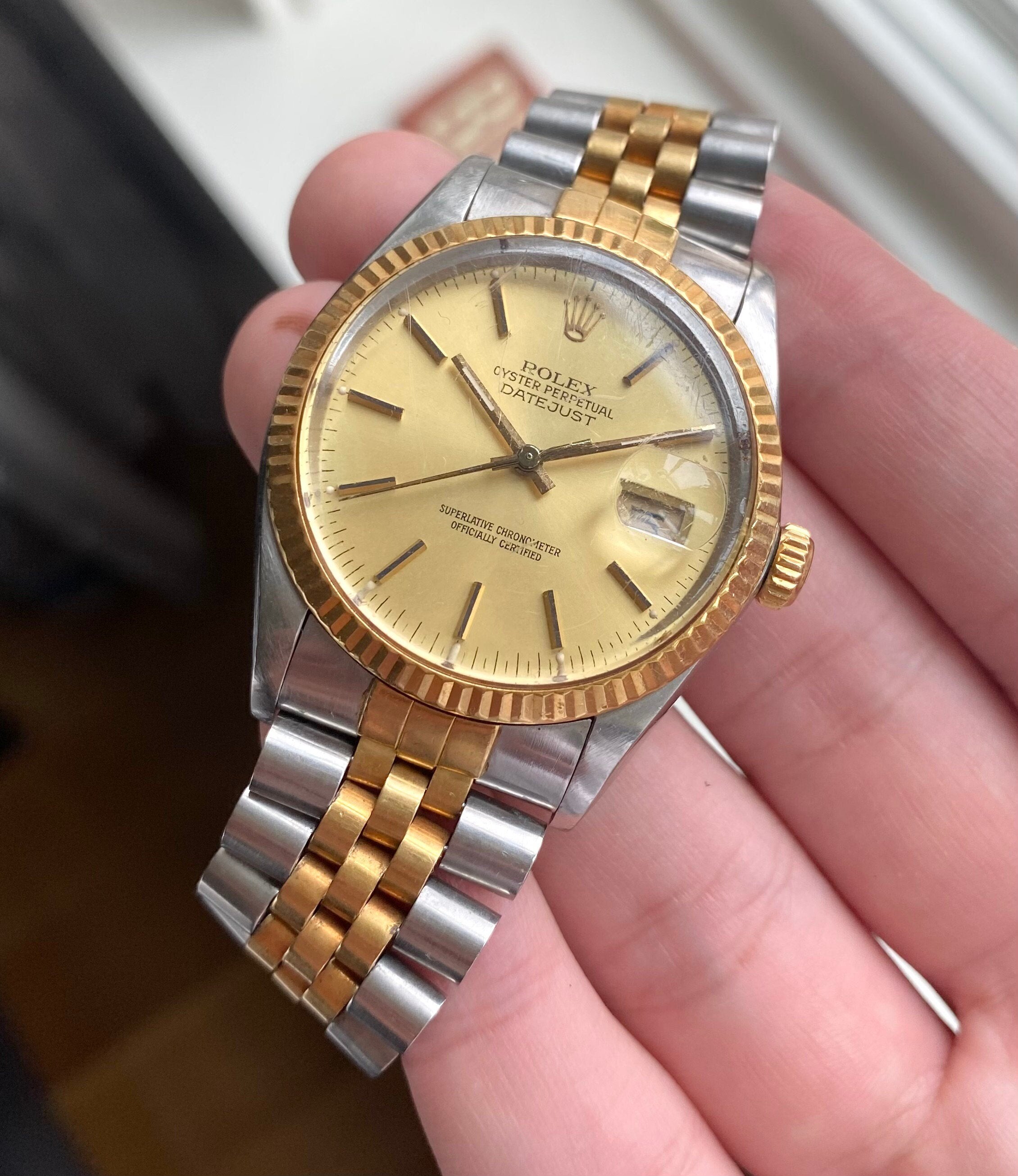 Rolex Datejust 80s Ref 16013 Automatic Gold Two Tone Champagne Dial 36mm Watch