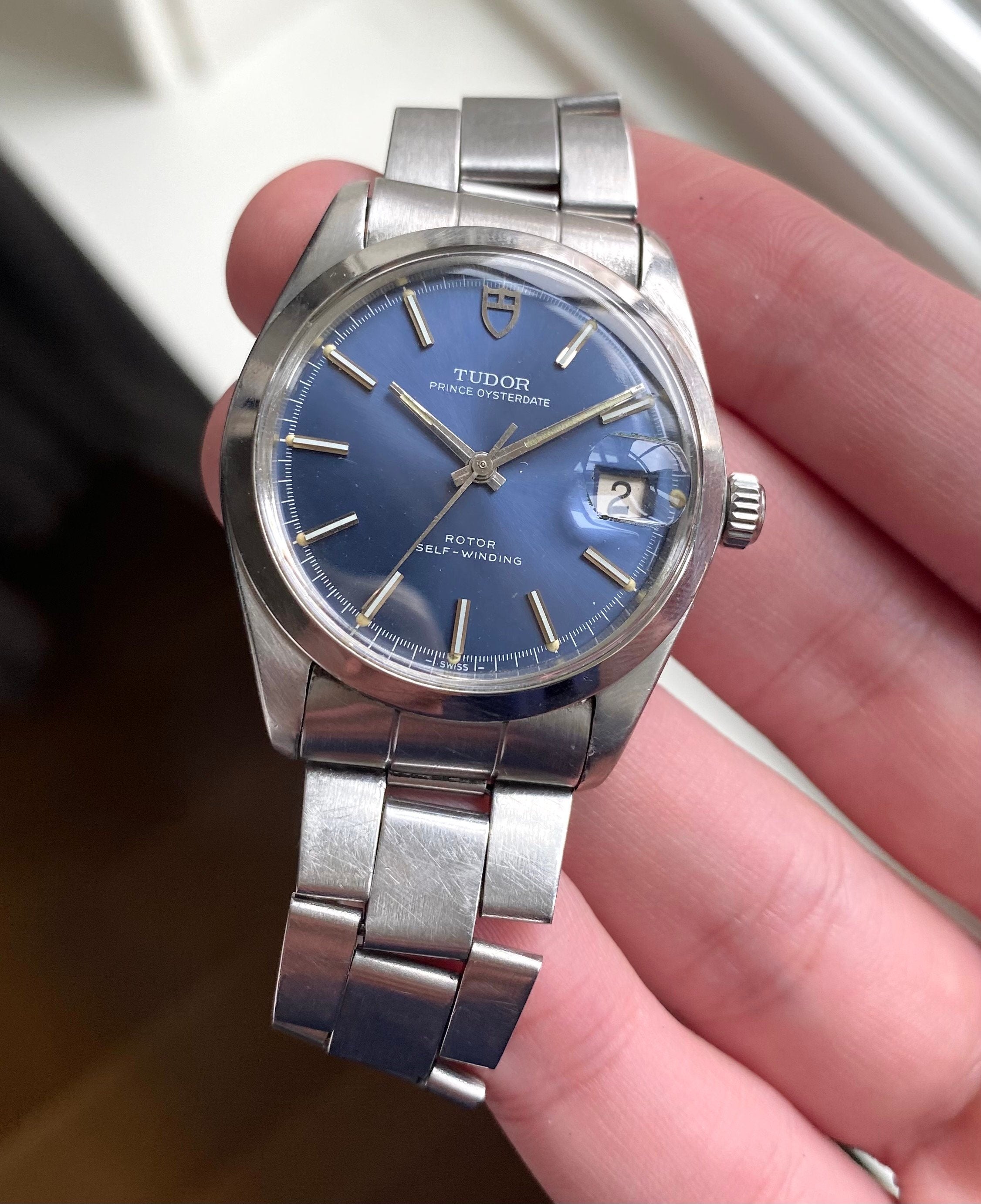 Vintage Tudor Prince Oysterdate 80s Blue Dial Automatic Quickset Date Watch