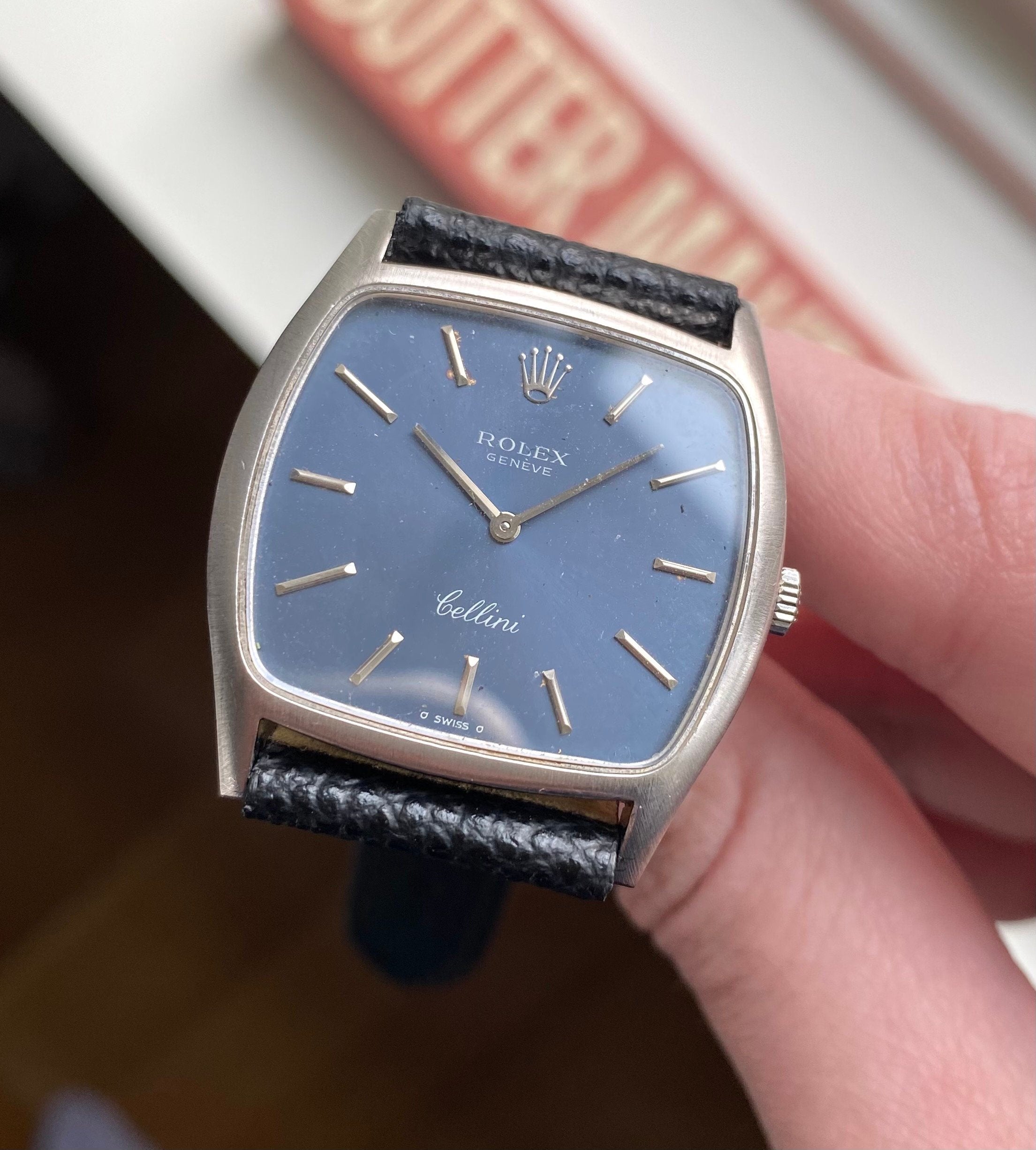 Vintage Rolex Cellini Ref 3805 70s Manual Wind 18K White Gold Blue Dial Watch