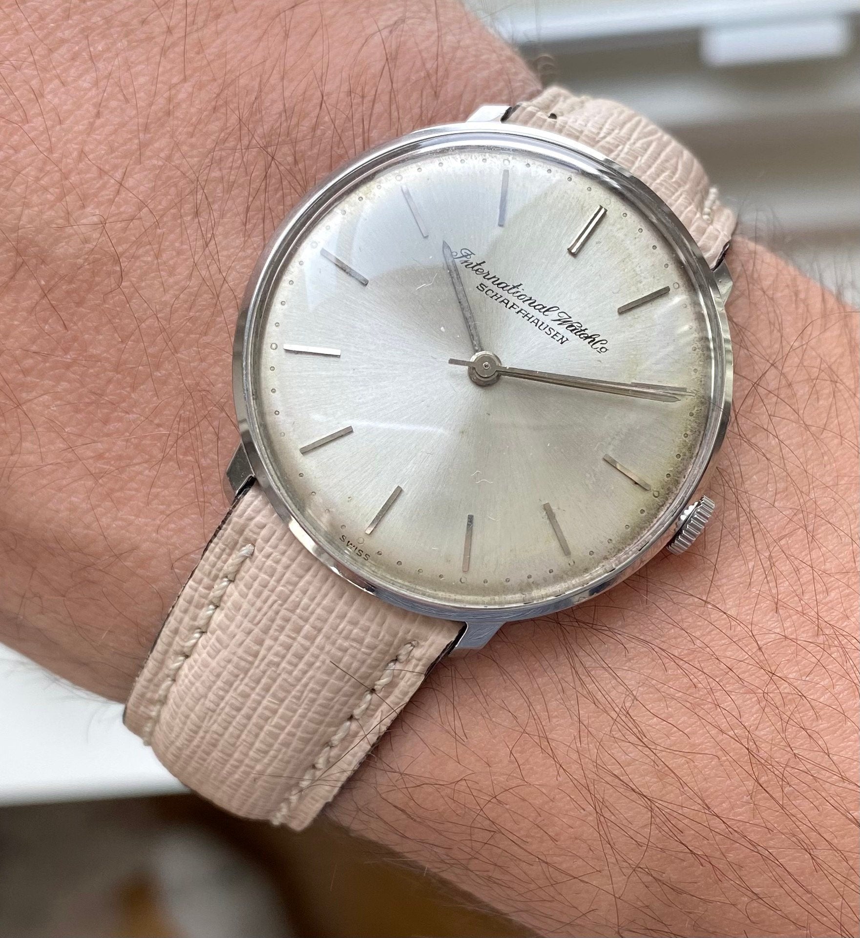Vintage IWC Manual Wind Silver Sunburst Dial Steel Case 60s Watch