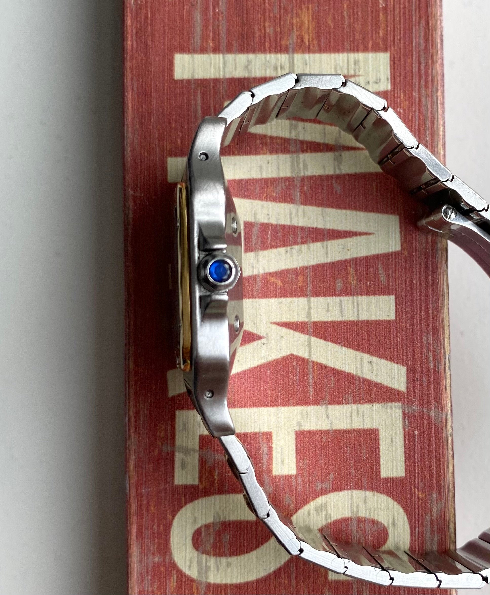 Vintage Cartier Santos 70s Automatic Two Tone White Roman Numeral Dial Watch