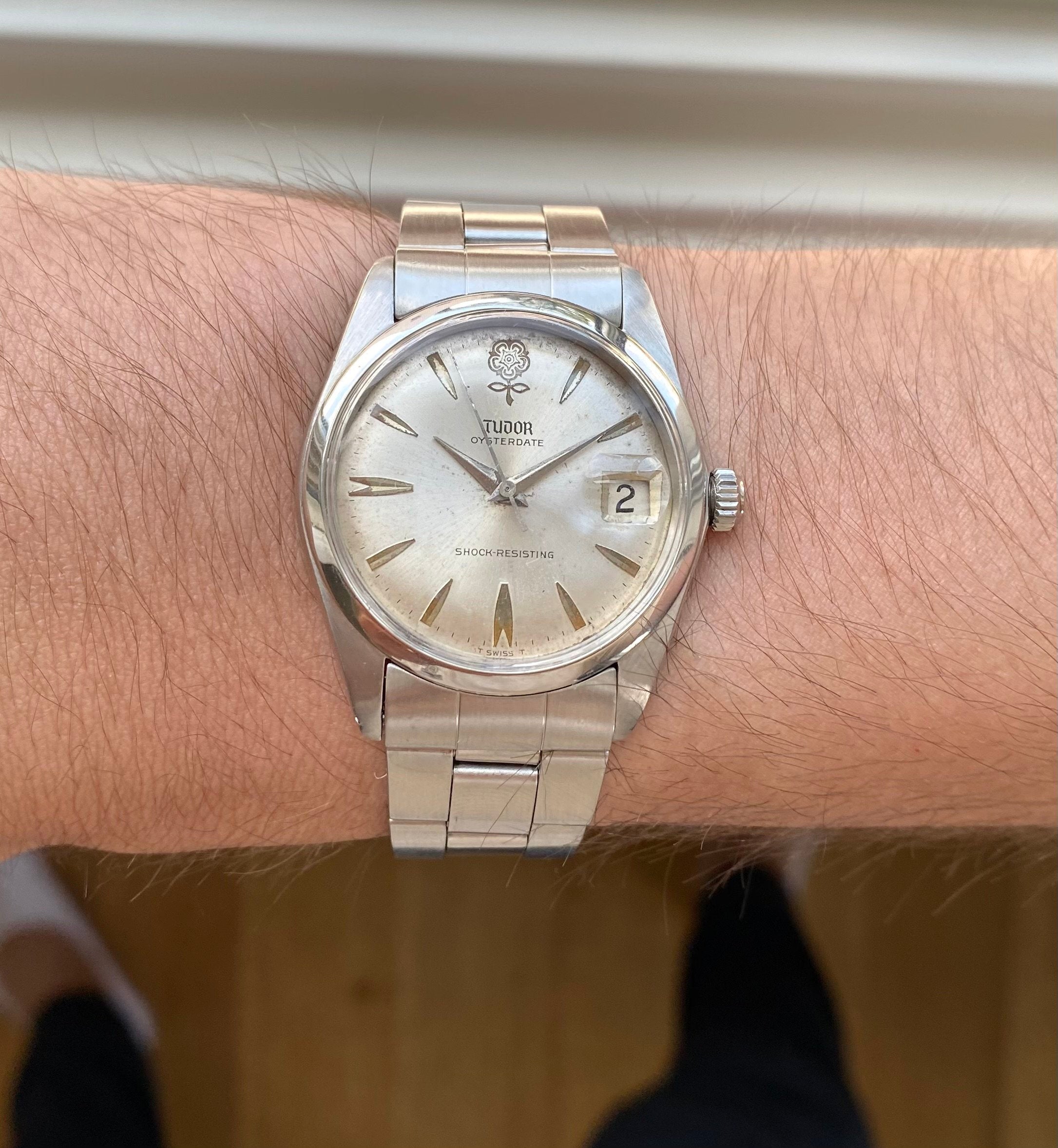 Vintage 60s Tudor Oysterdate Manual Wind Silver Rose Dial Oyster 34mm Watch