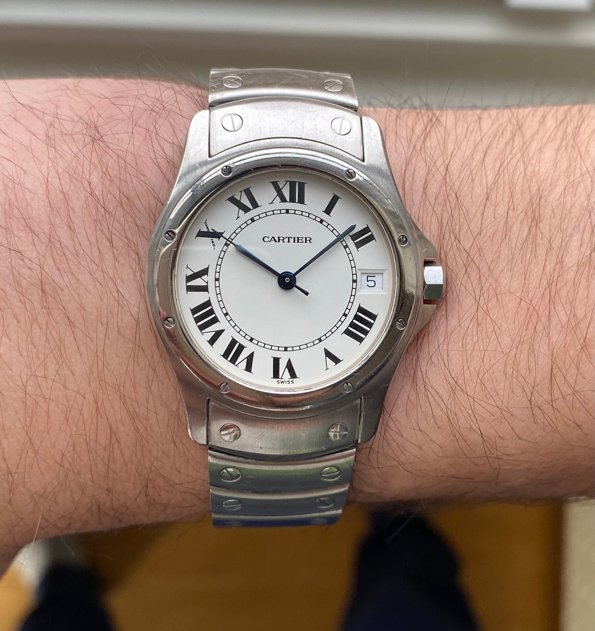 Cartier Santos Rondo Ref 1920 90s Automatic 33mm White Roman Numeral Dial Watch