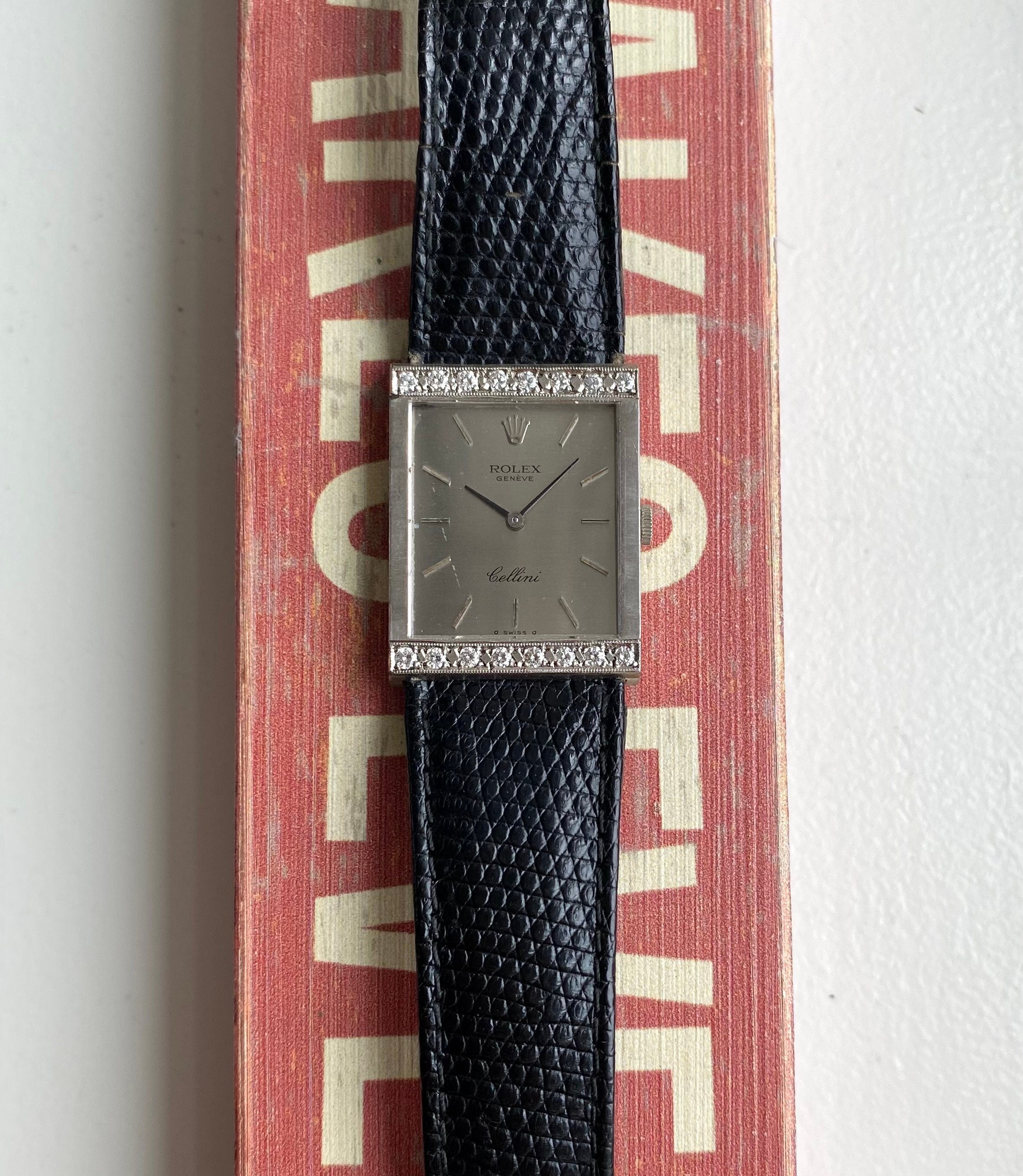 Vintage Rolex Cellini 70s 18K White Gold Tank Manual Wind Silver Dial w/ Diamonds