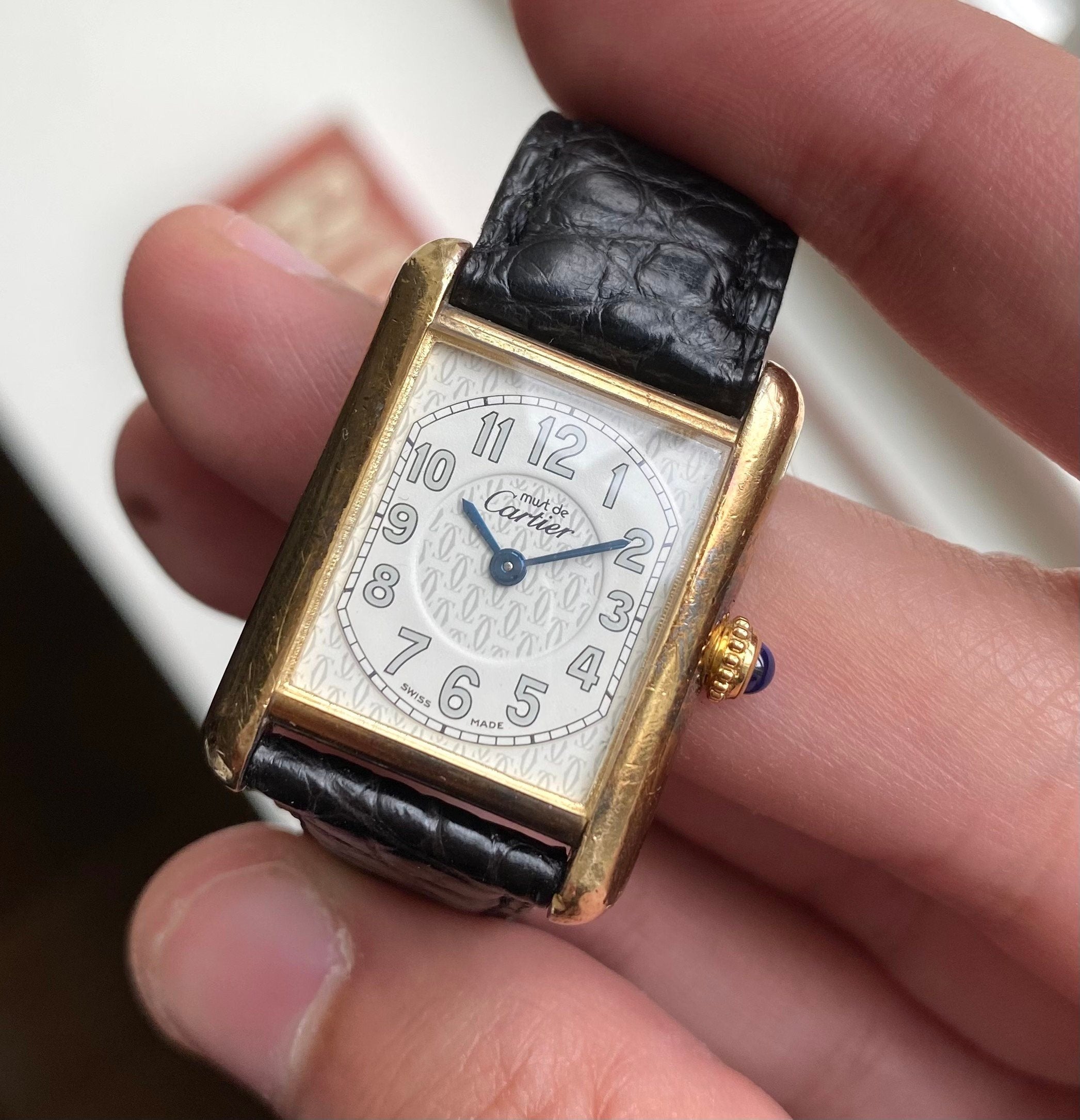 Vintage Cartier Tank Ref 2415 White Arabic Numerals 18K Gold Electroplated Watch