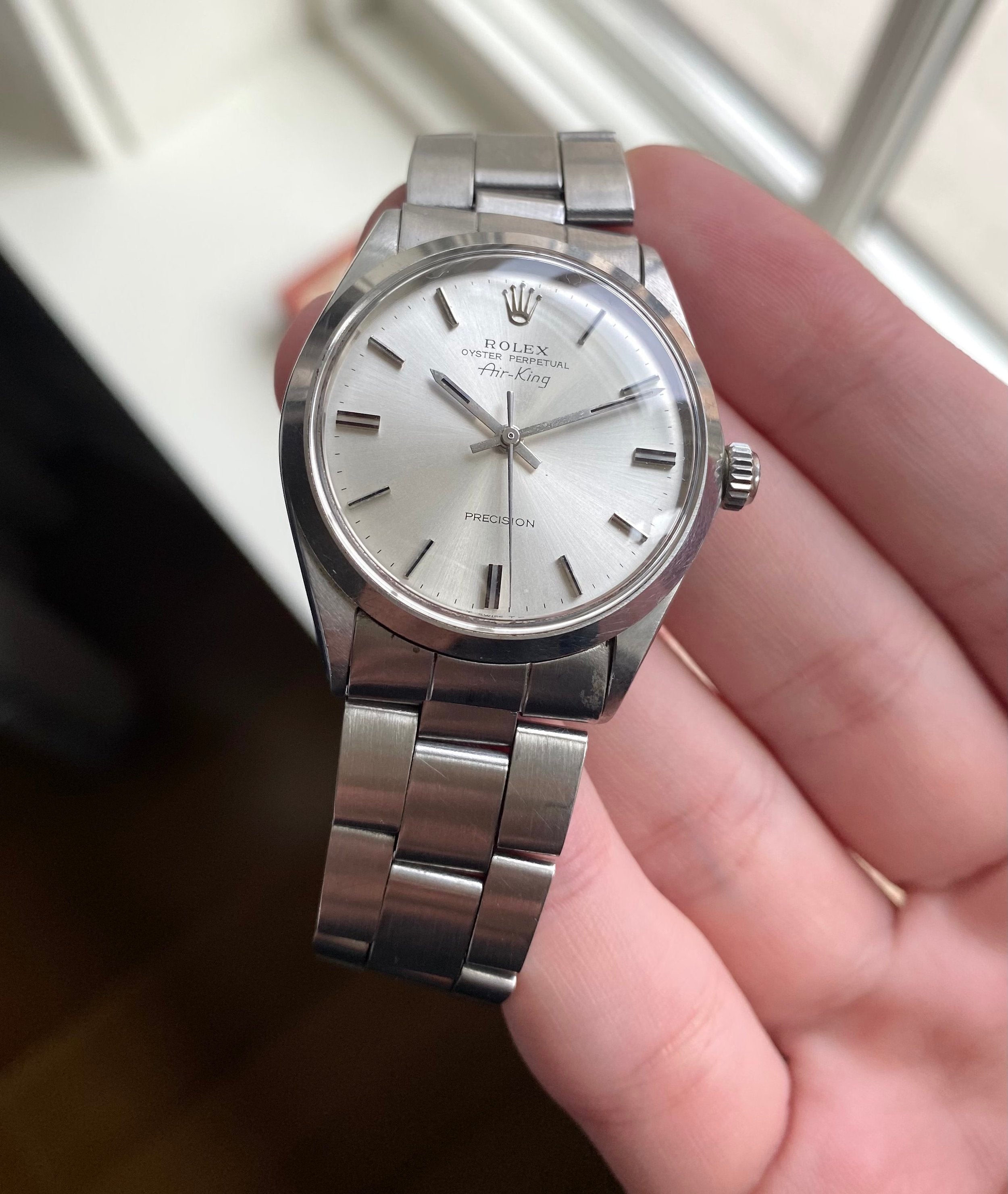 Vintage Rolex Air King Precision Ref 5500 Automatic Silver Dial 34mm Watch