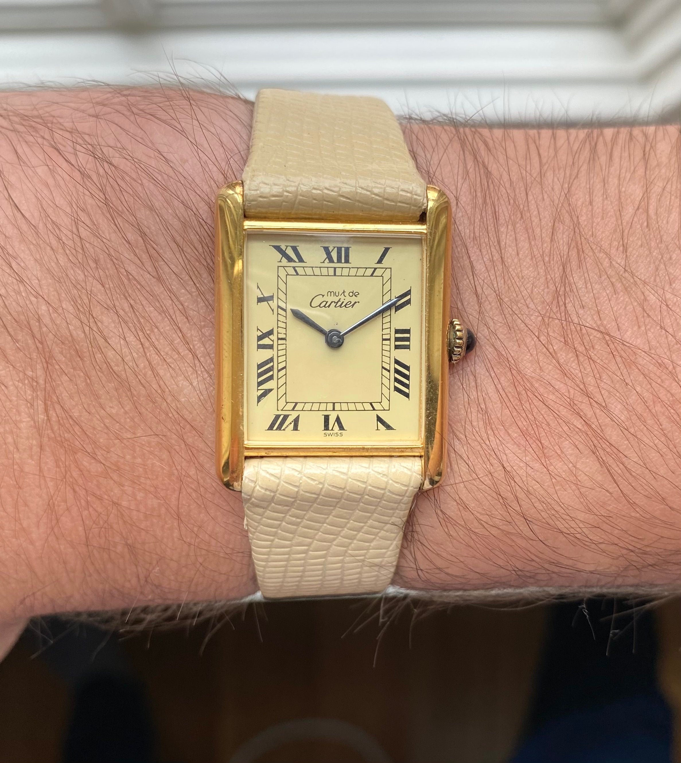 Vintage Cartier Tank Manual Wind Lemon Roman Numeral Dial 18K Electroplate Watch