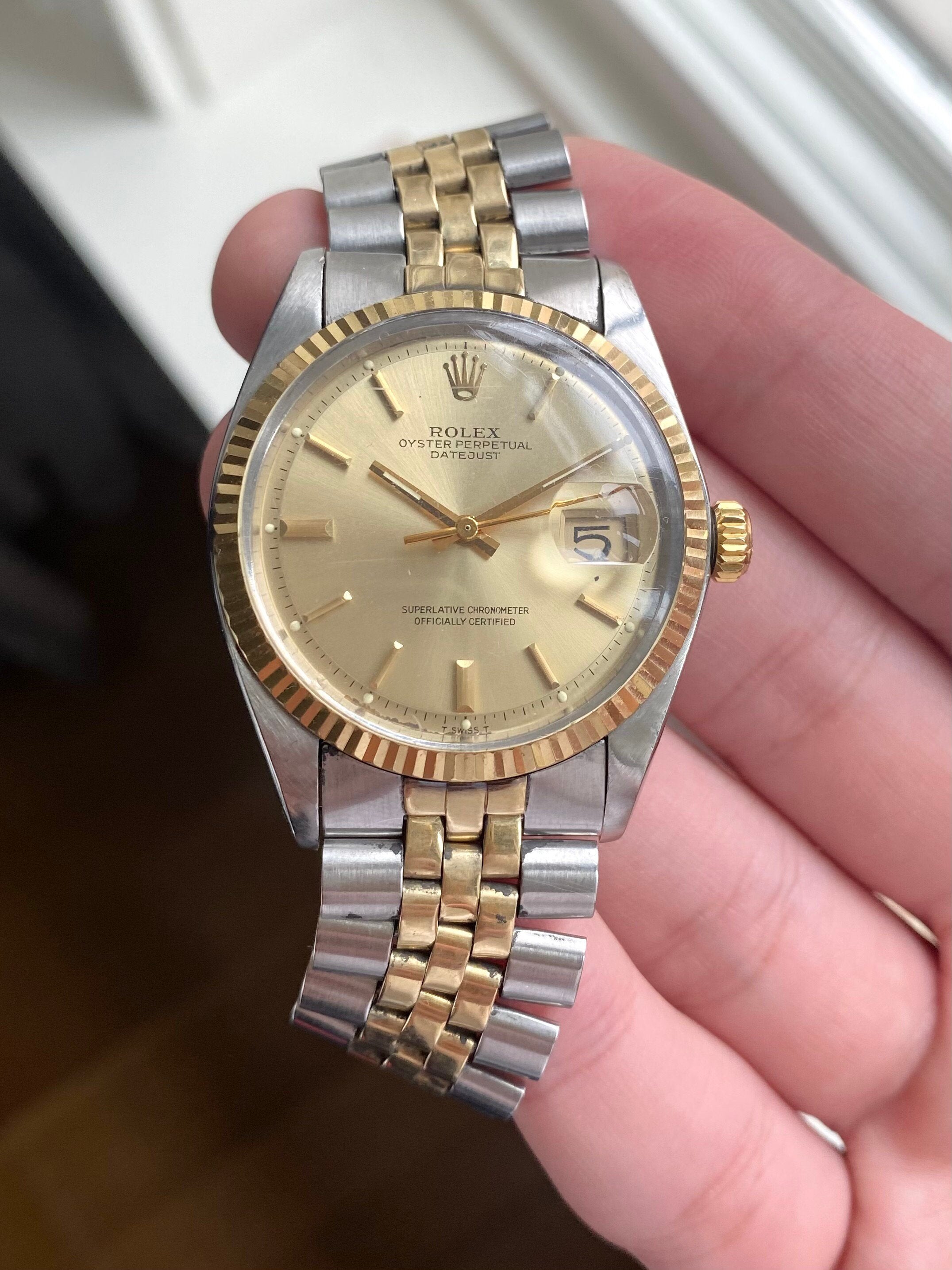 Vintage Rolex Datejust Ref 1601 70s Automatic Two Tone Champagne Dial 36mm Watch