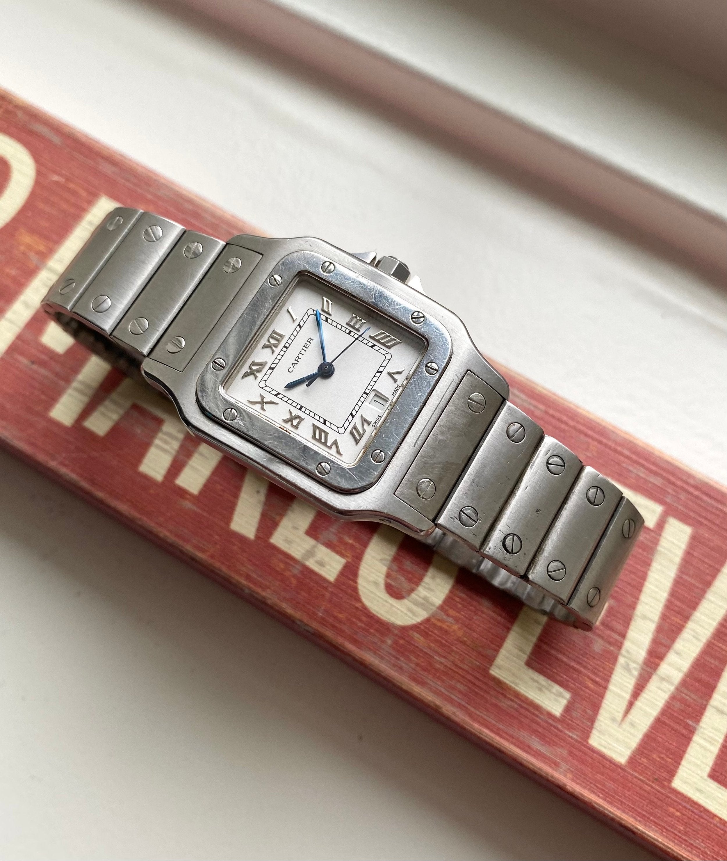Cartier Santos 80s Ref 1564 Quartz White Roman Numeral Dial Steel 29mm Watch