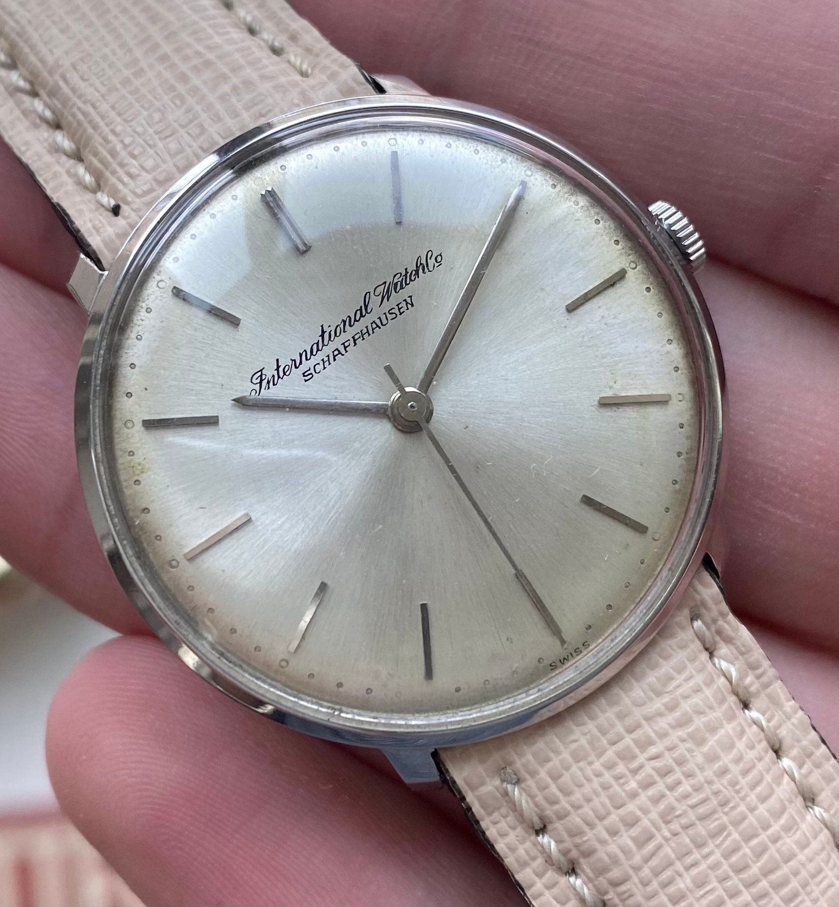 Vintage IWC Manual Wind Silver Sunburst Dial Steel Case 60s Watch