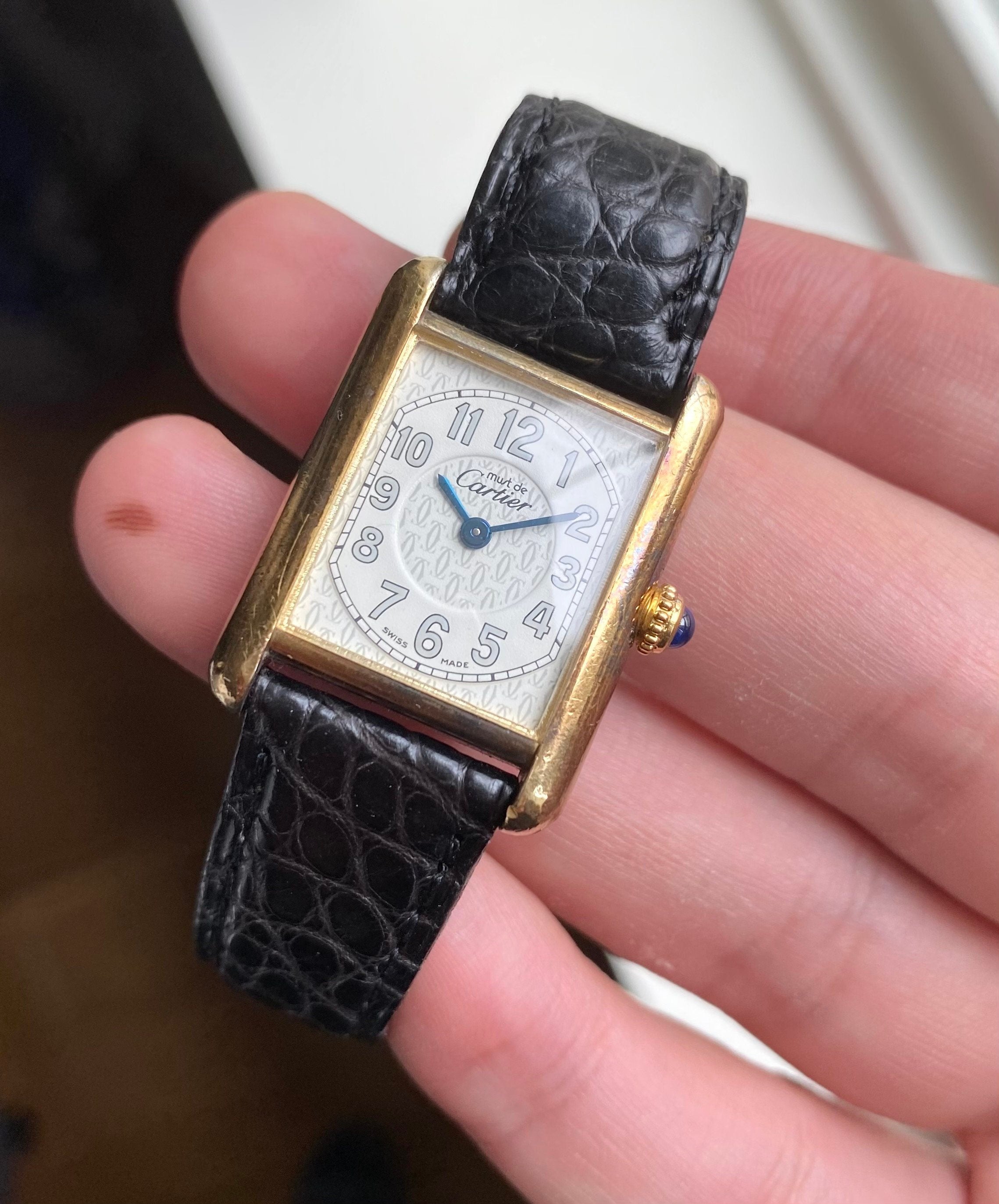 Vintage Cartier Tank Ref 2415 White Arabic Numerals 18K Gold Electroplated Watch