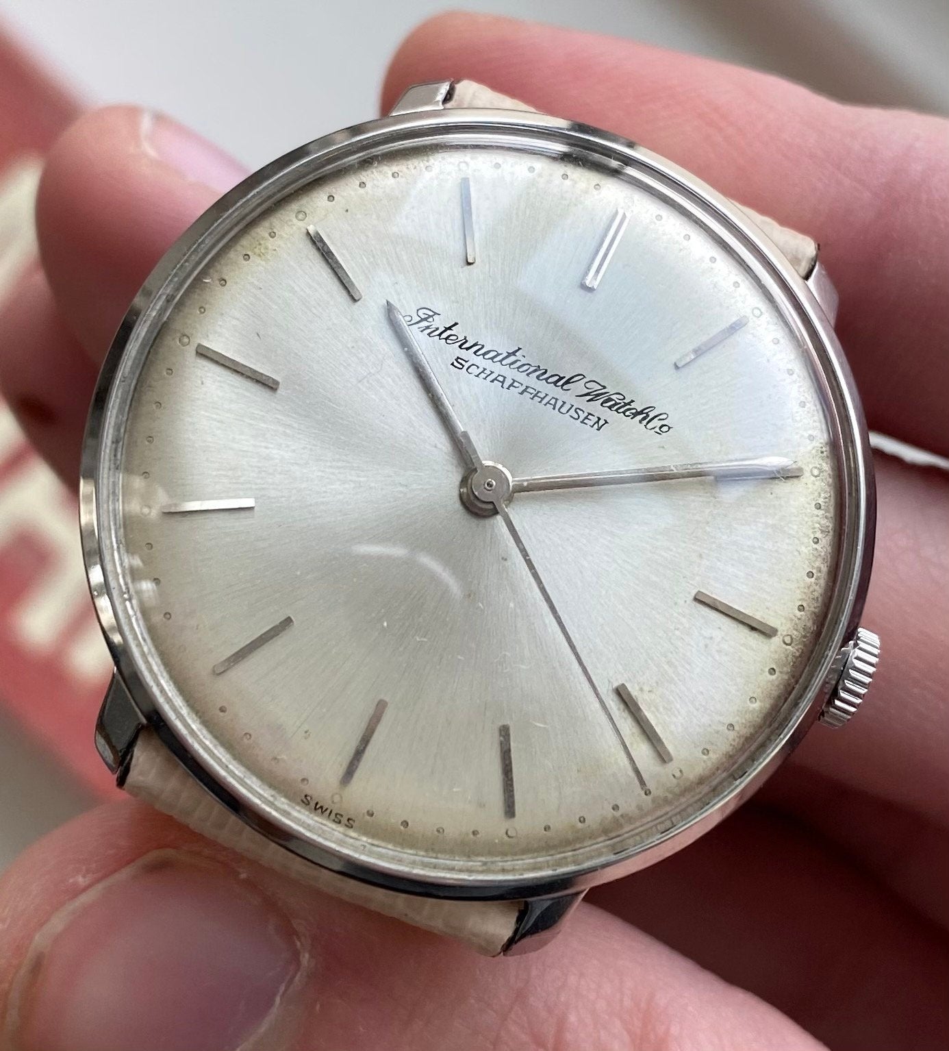 Vintage IWC Manual Wind Silver Sunburst Dial Steel Case 60s Watch