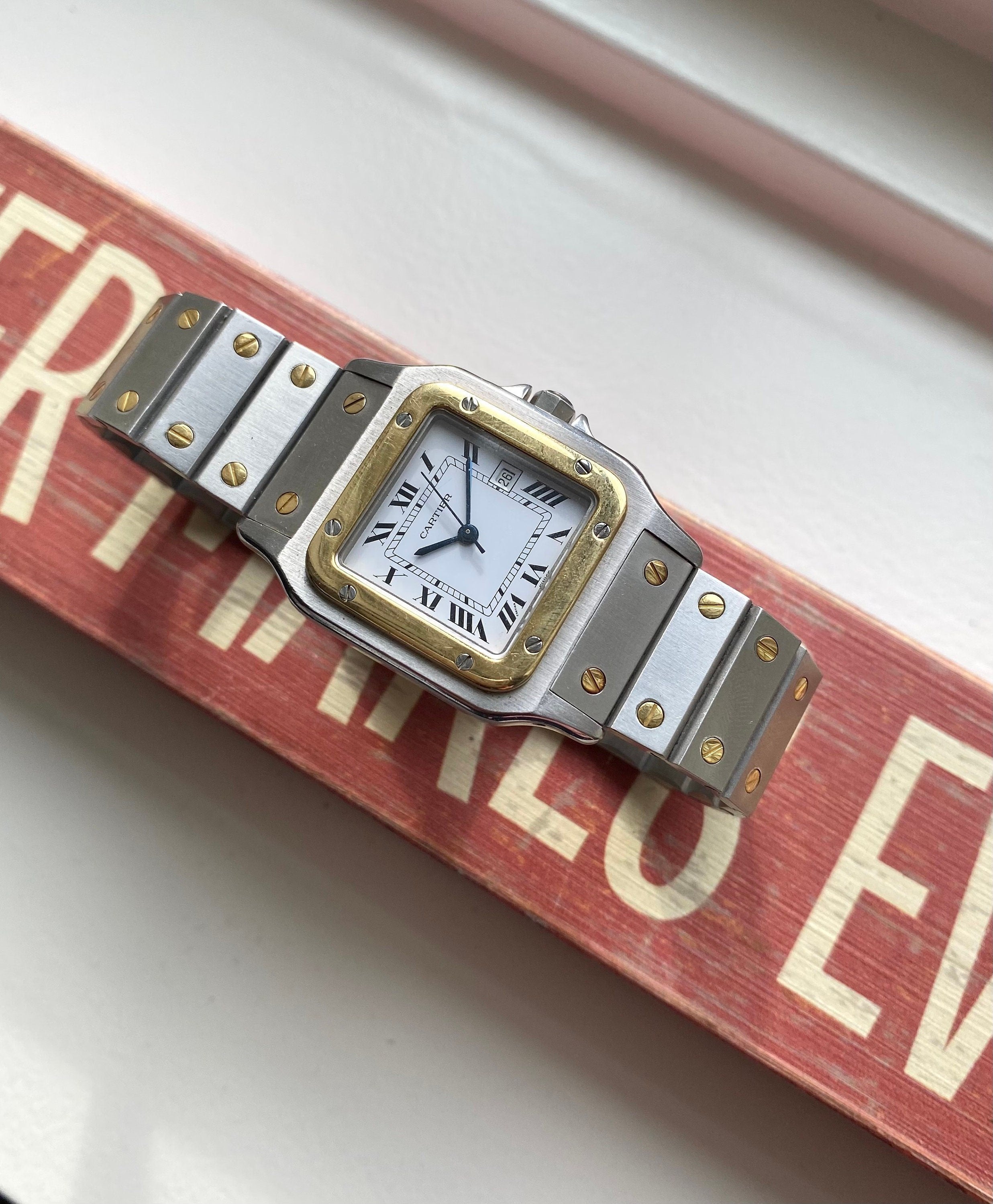 Cartier Santos 80s Vintage Automatic Two Tone White Roman Numeral Dial