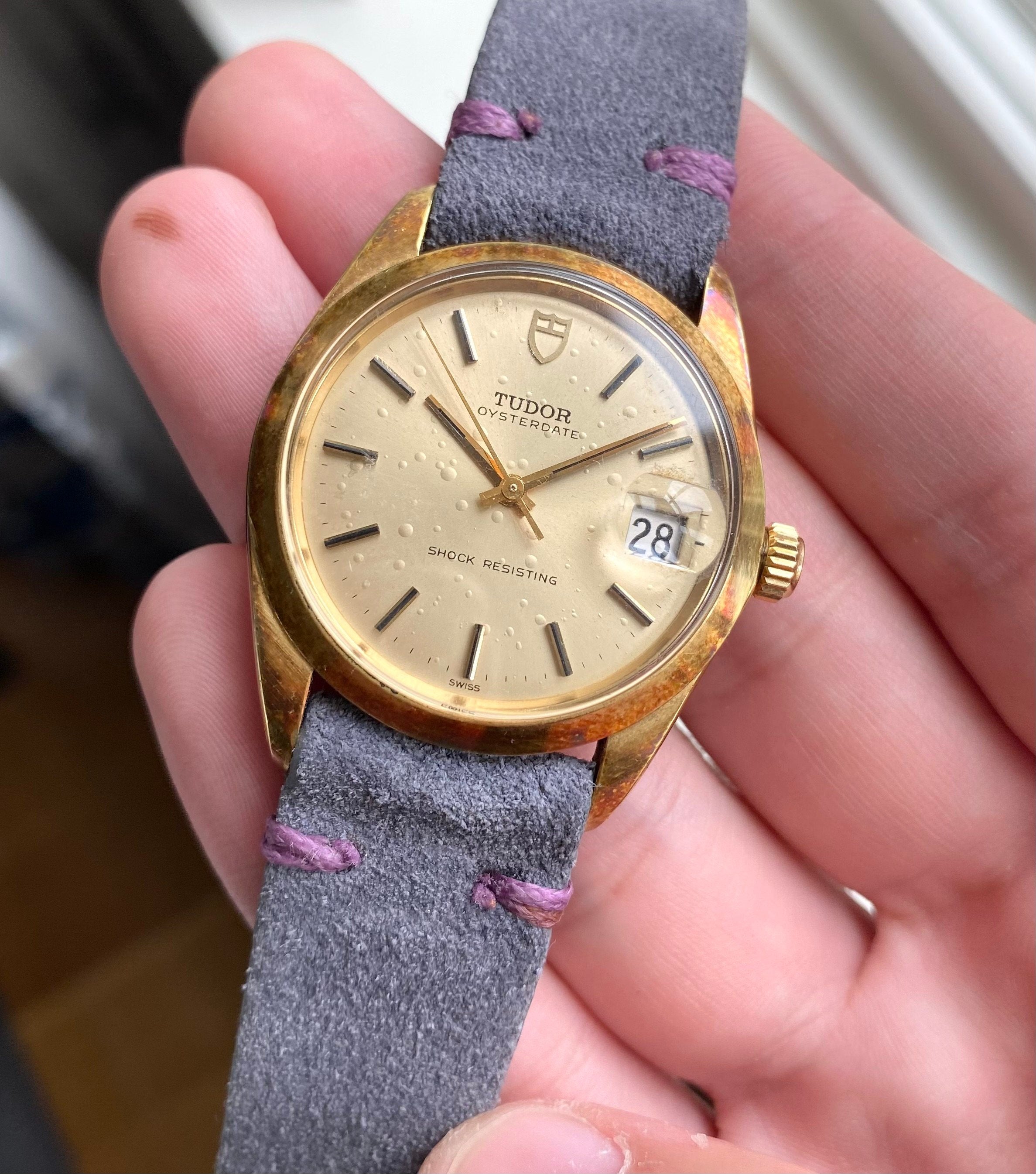 Vintage Tudor Oysterdate 60s Automatic Champagne Dial Gold Gapped 34mm Case Watch