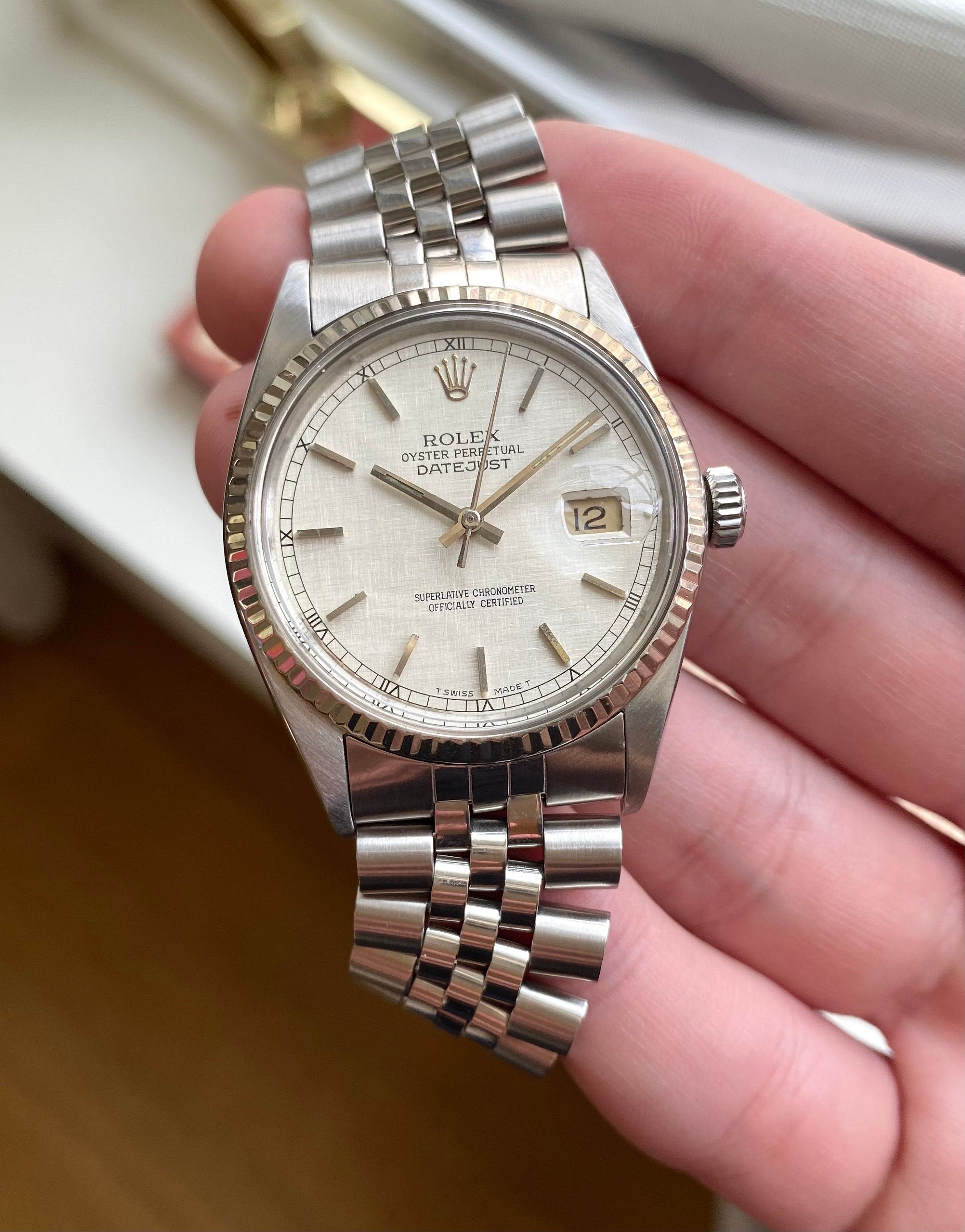 Rolex Datejust 80s Ref 16014 Silver Linen Dial Quickset 36mm Watch