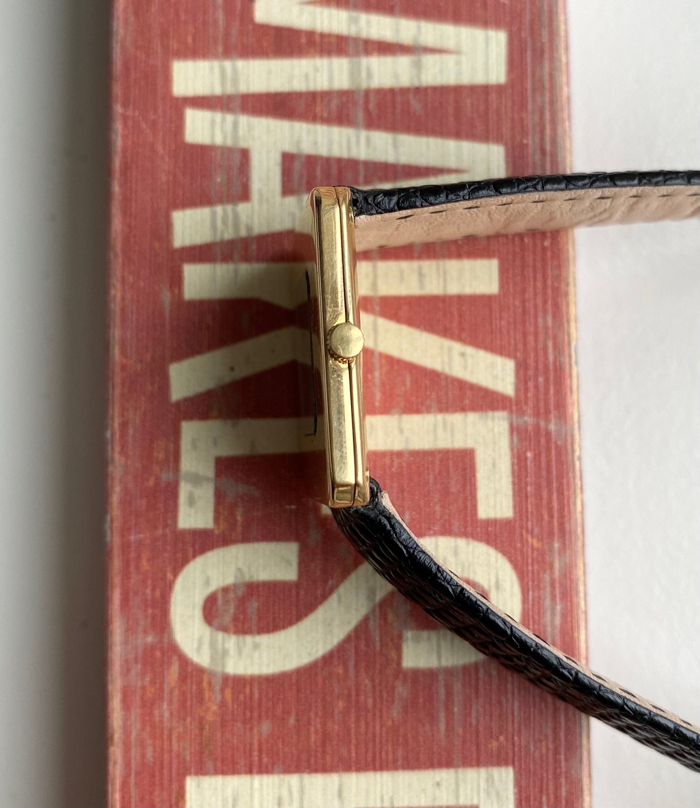 Ref 99041 Piaget Vintage Manual Wind 18K Yellow Gold Black Dial Square Case