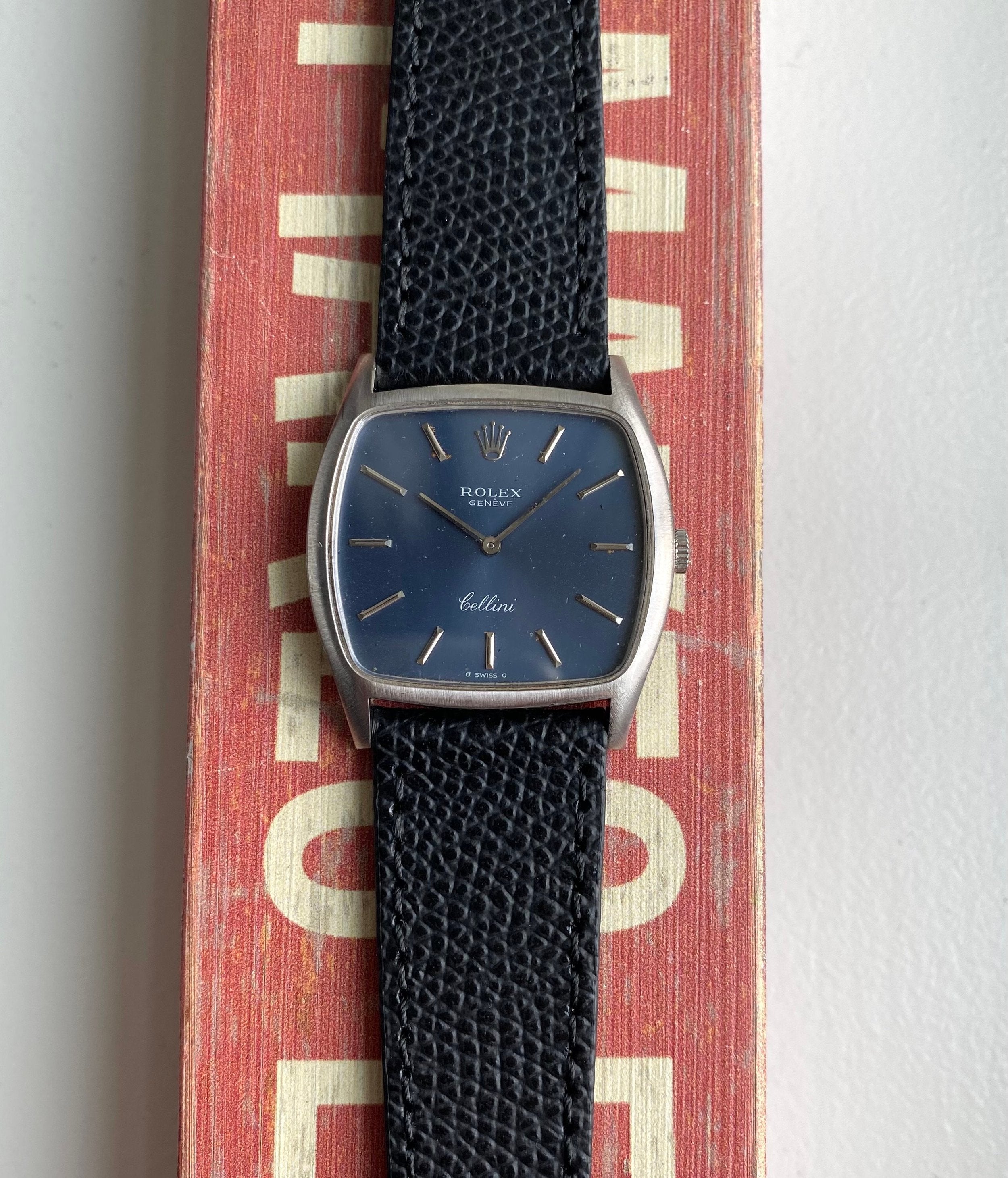 Vintage Rolex Cellini Ref 3805 70s Manual Wind 18K White Gold Blue Dial Watch