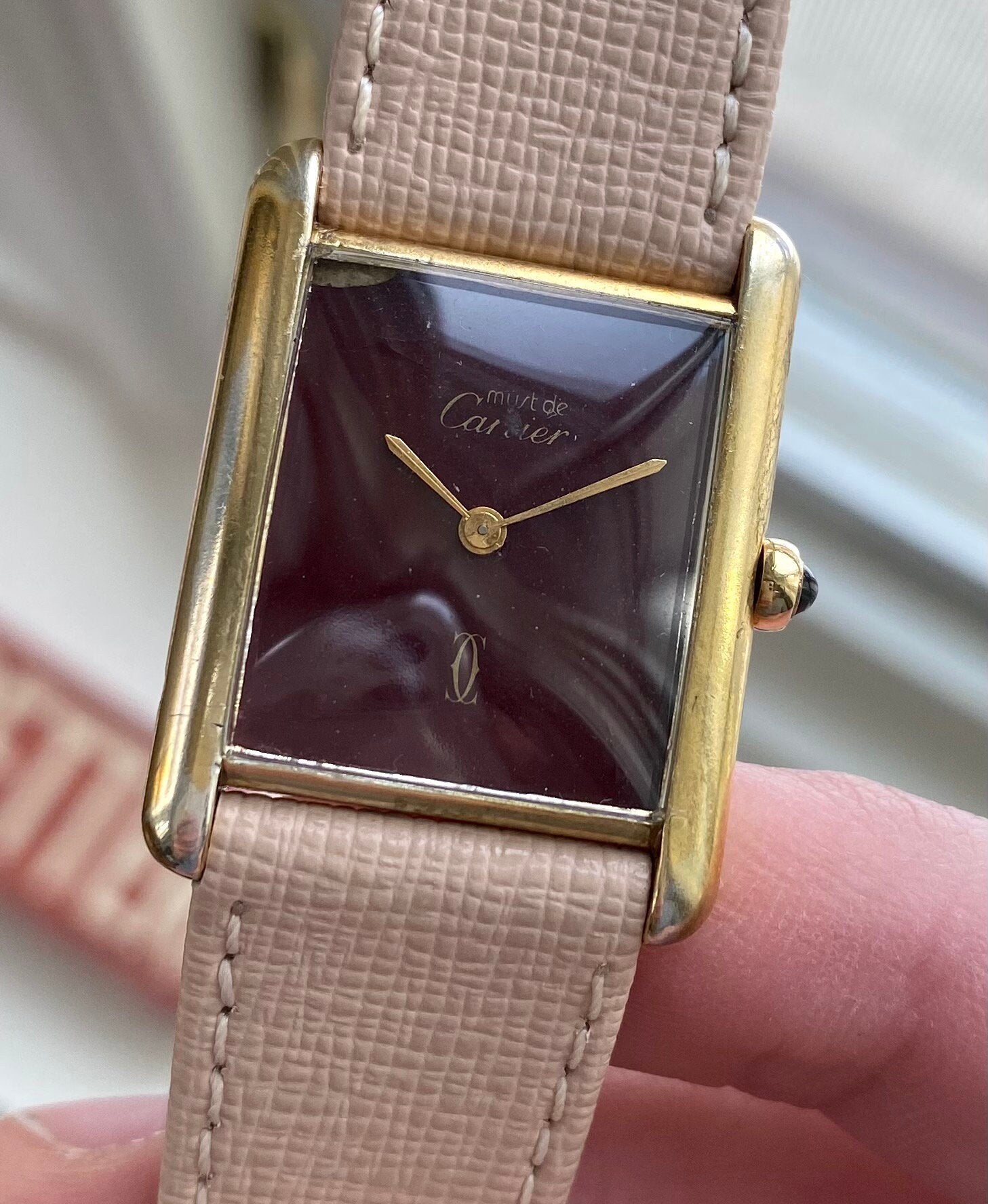 Vintage Cartier Tank Quartz 18K Electroplated Case Rare Red Dial Watch