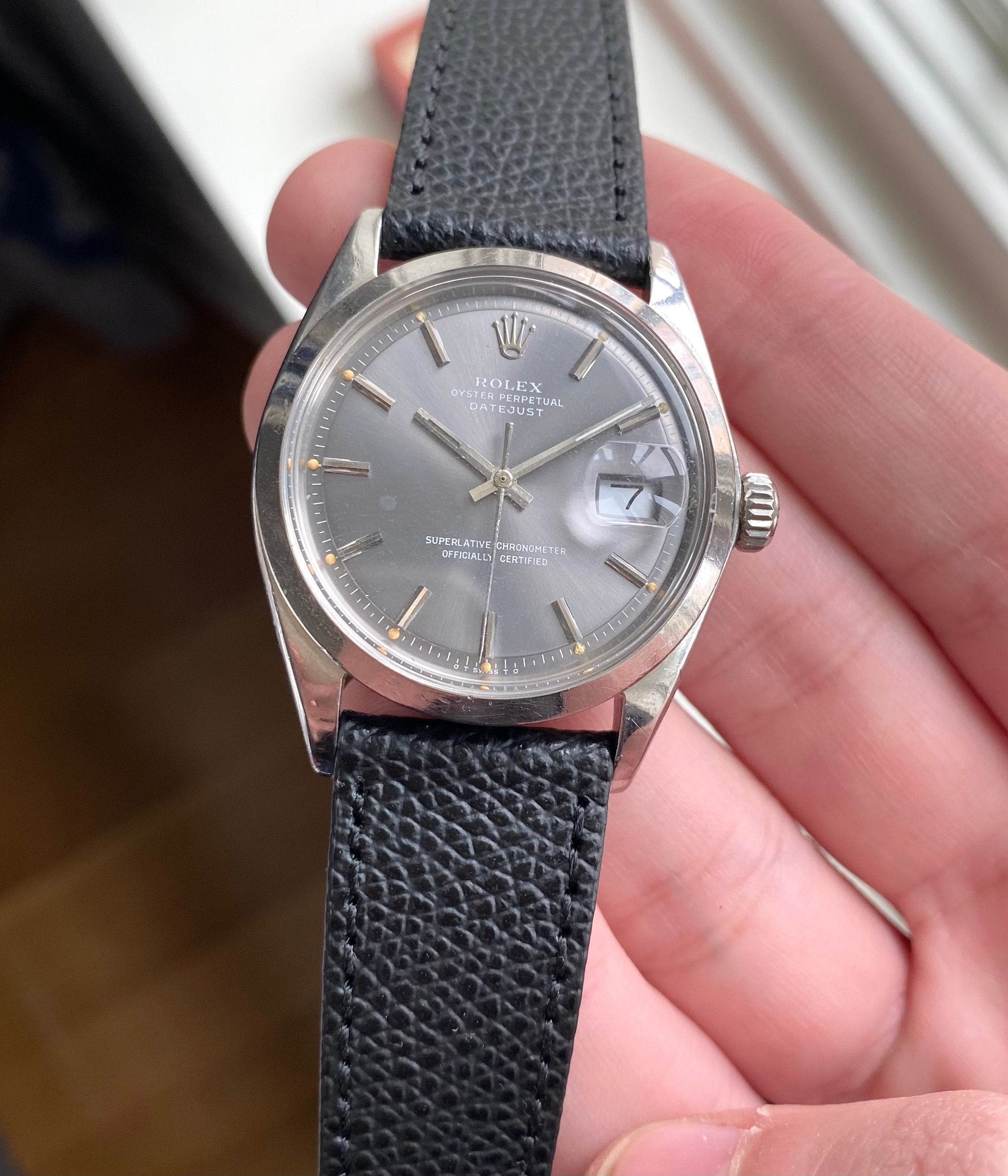 Vintage Rolex Datejust 70s Ref 1600 Automatic Grey Dial Smooth Bezel Steel Watch