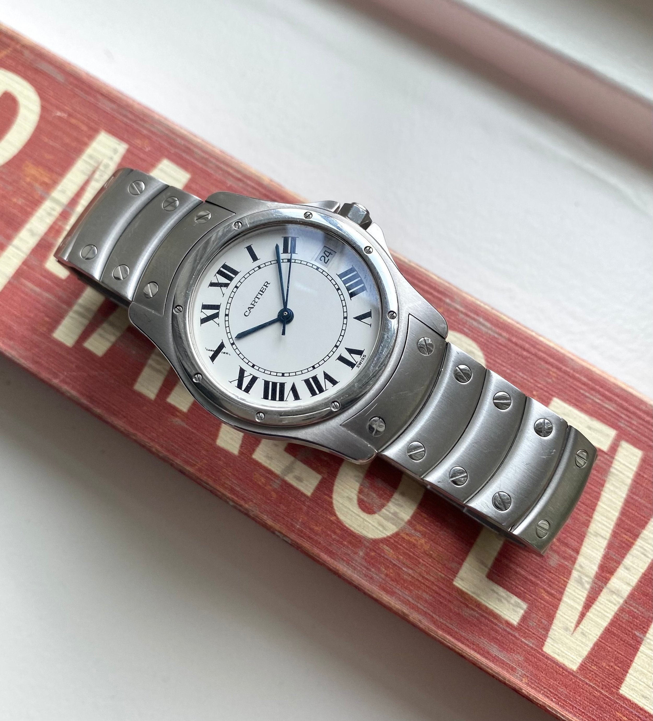 Cartier Santos Round Ref 1920 Automatic 33mm White Roman Numeral Dial Watch