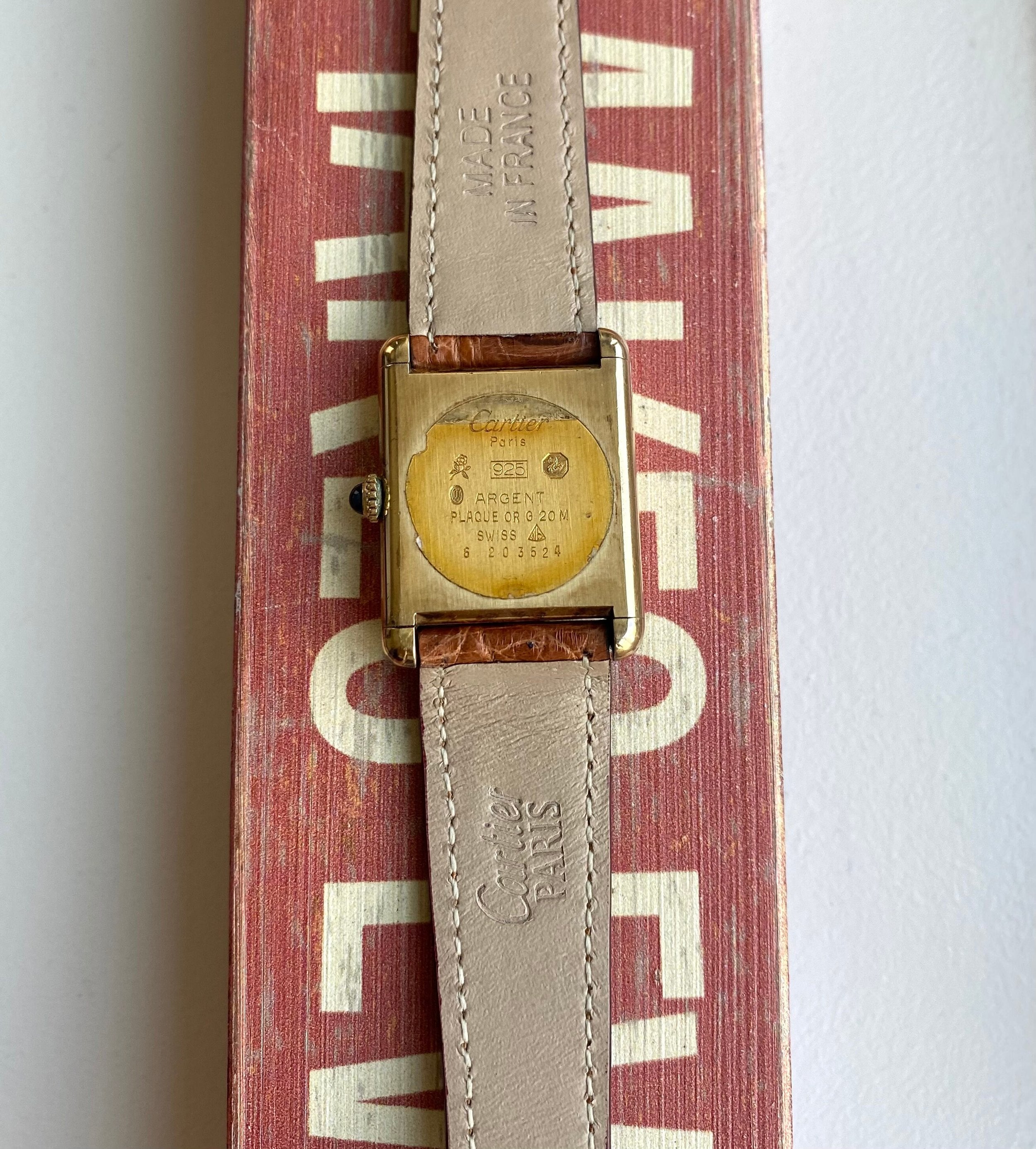Vintage Cartier Tank Manual Wind Tri Tone Dial 18K Gold 23mm Electroplated Watch