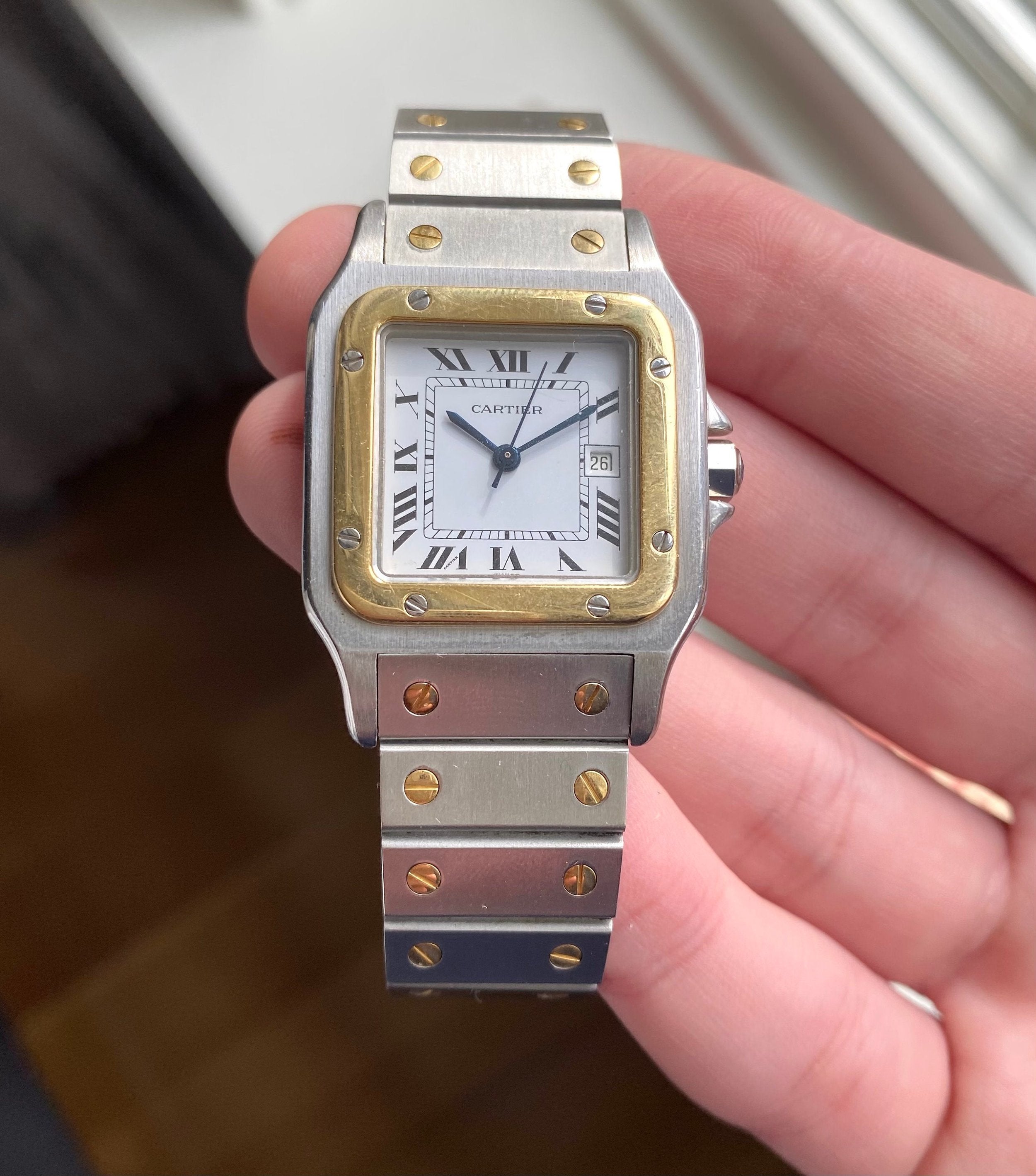 Cartier Santos 80s Vintage Automatic Two Tone White Roman Numeral Dial