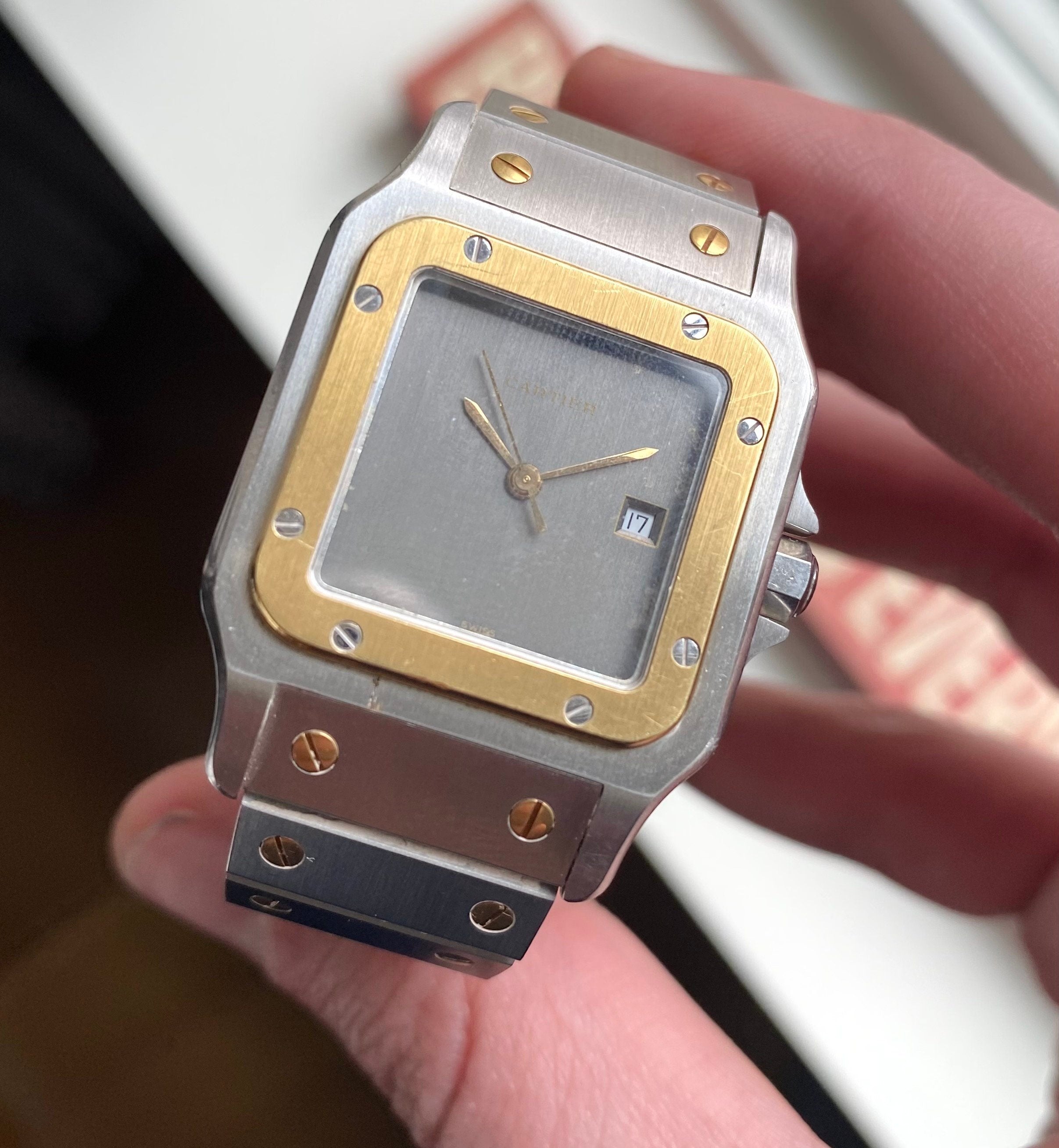 Cartier Santos 80s Ref 2961 Automatic Two Tone Grey Dial Steel Case 29mm Watch