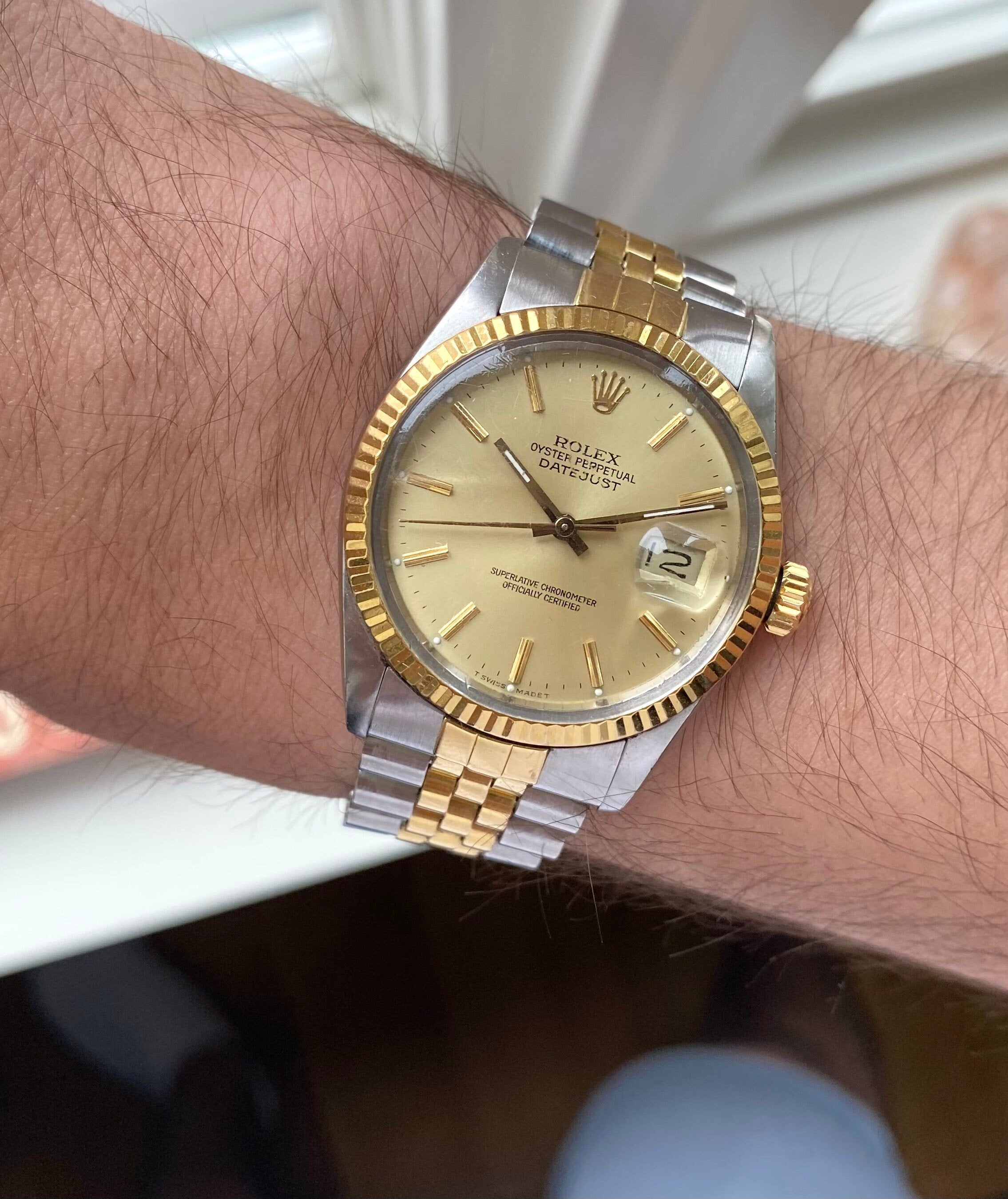 Rolex Datejust 80s Ref 16013 Automatic Gold Two Tone Champagne Dial 36mm Watch