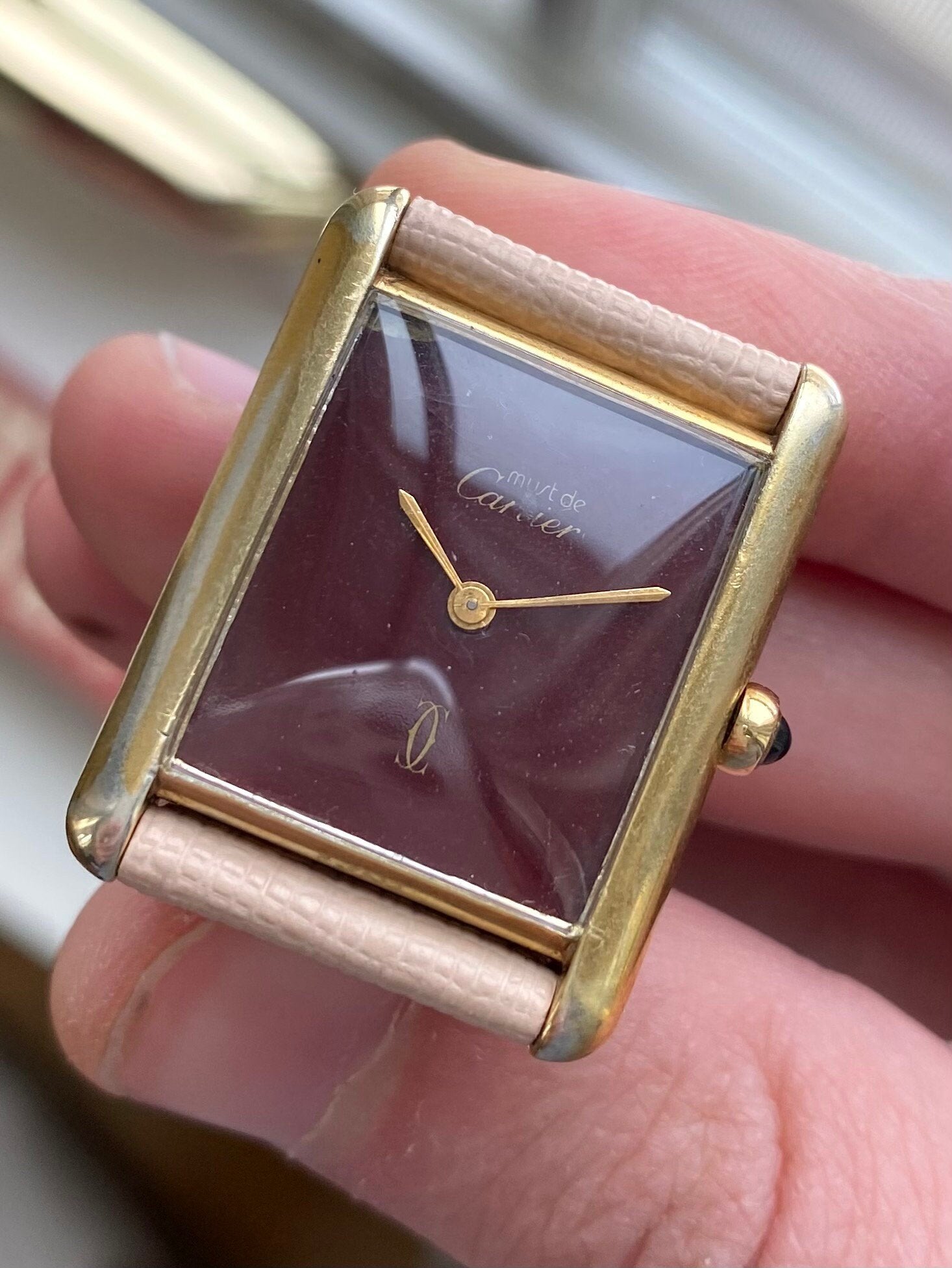 Vintage Cartier Tank Quartz 18K Electroplated Case Rare Red Dial Watch
