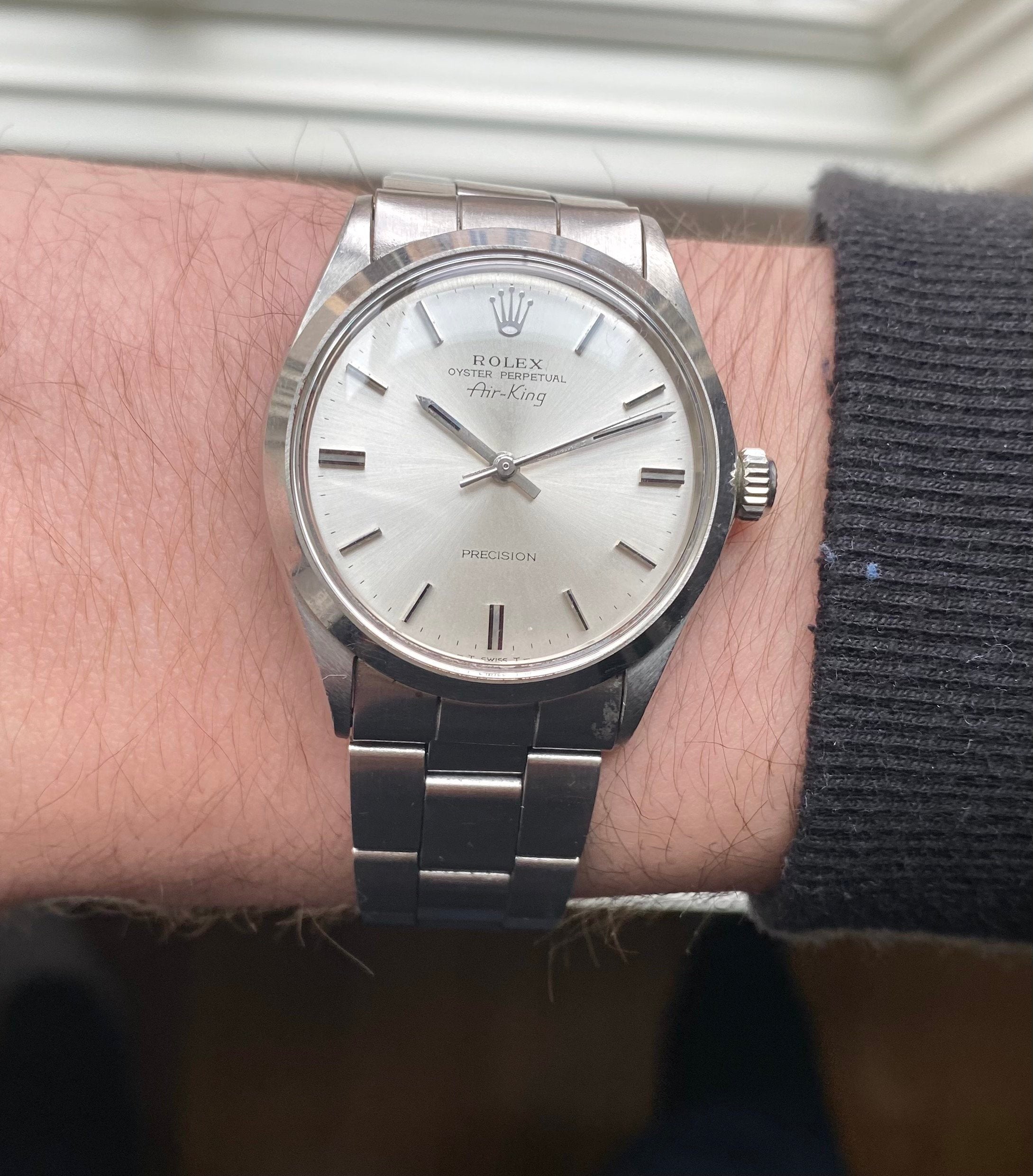 Vintage Rolex Air King Precision Ref 5500 Automatic Silver Dial 34mm Watch