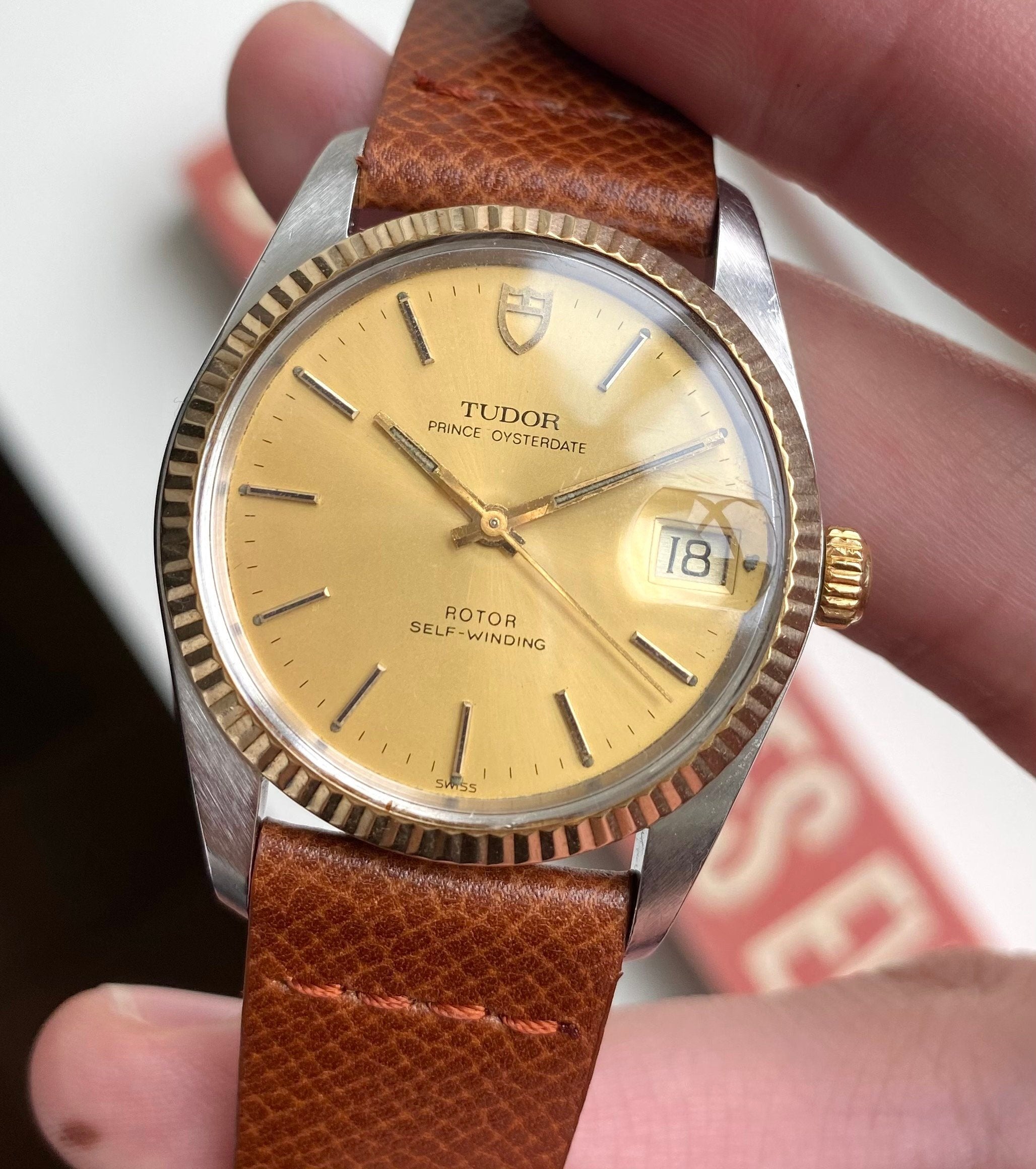 Vintage Tudor Prince Oysterdate Automatic Champagne Dial Quickset Two Tone Watch