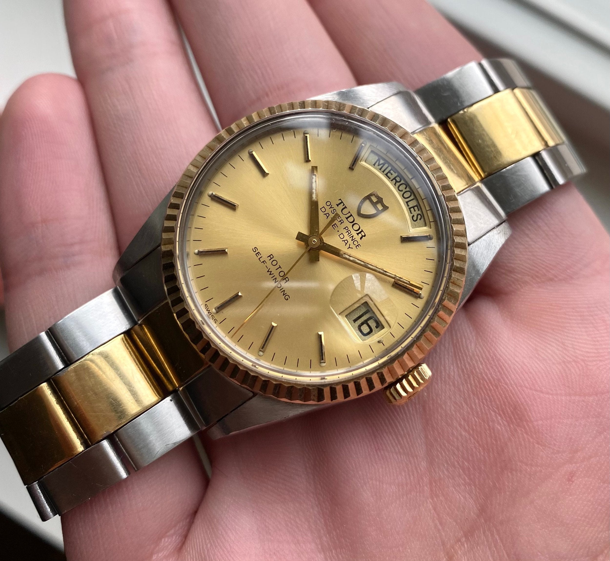 Tudor Oysterprince Dateday Quickset Champagne Sunburst Dial Two Tone Watch