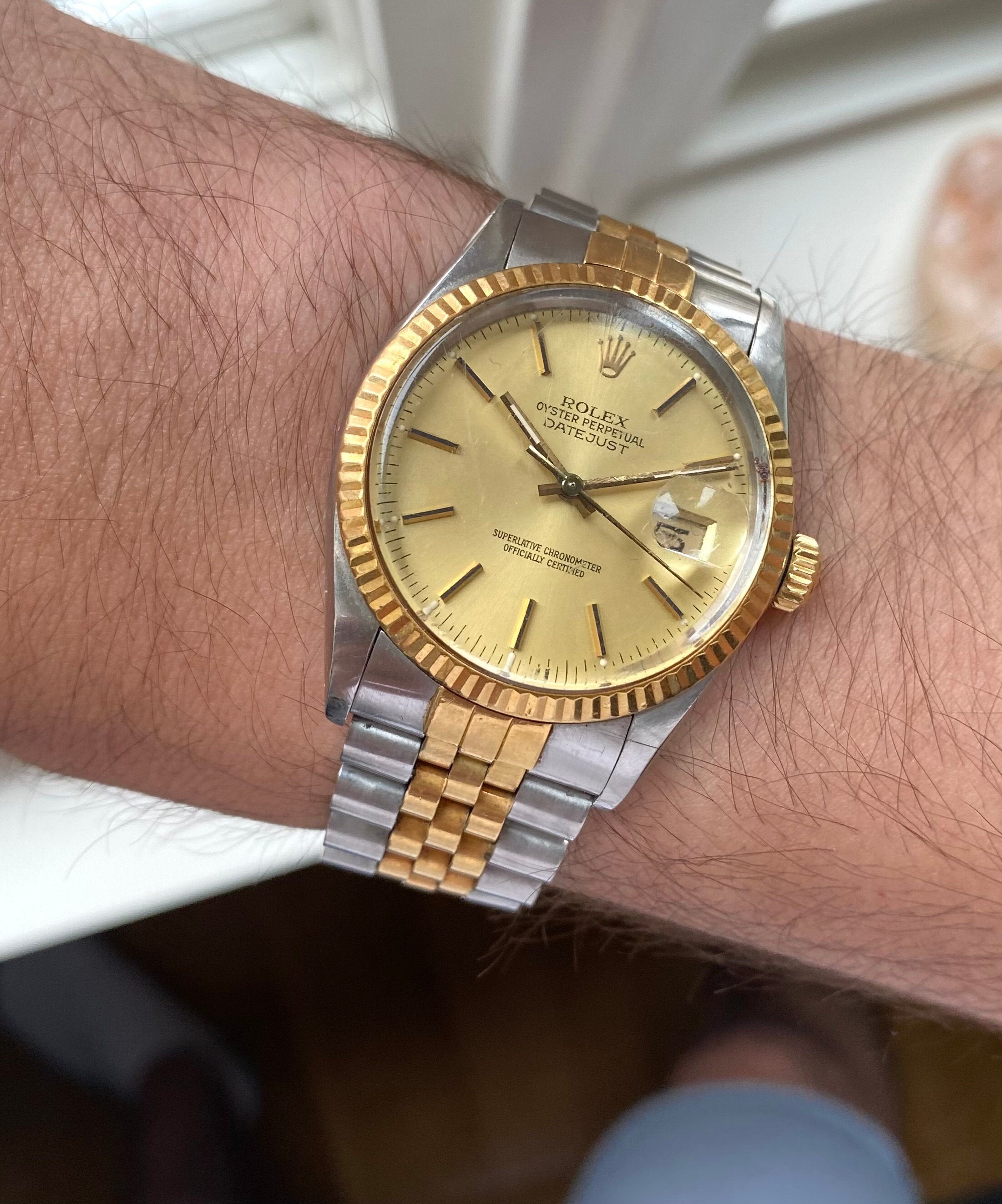 Rolex Datejust 80s Ref 16013 Automatic Gold Two Tone Champagne Dial 36mm Watch