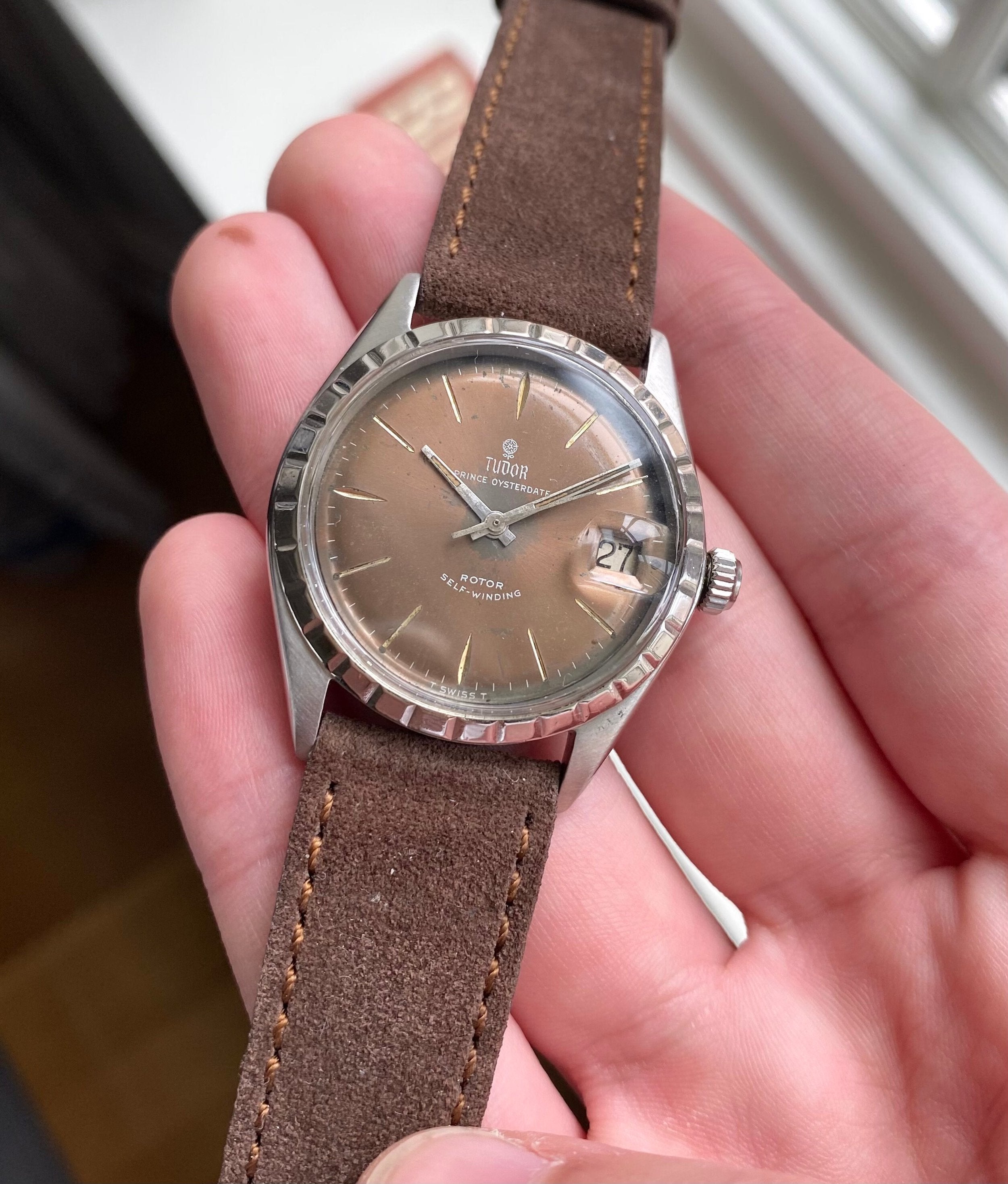 Vintage Tudor Prince Oysterdate Ref 7966 Automatic Tropical Rose Dial 34mm Watch