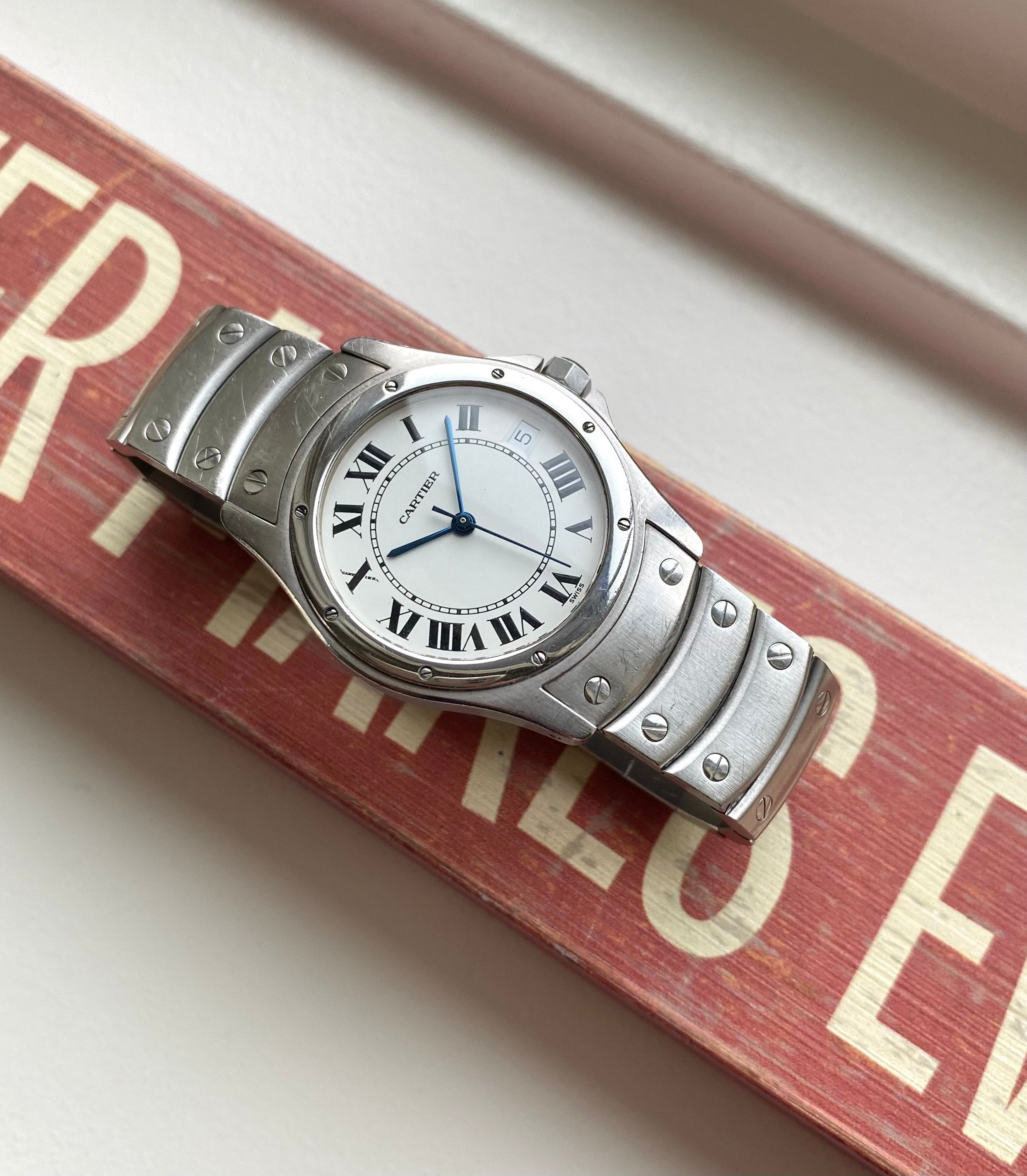 Cartier Santos Rondo Ref 1920 90s Automatic 33mm White Roman Numeral Dial Watch