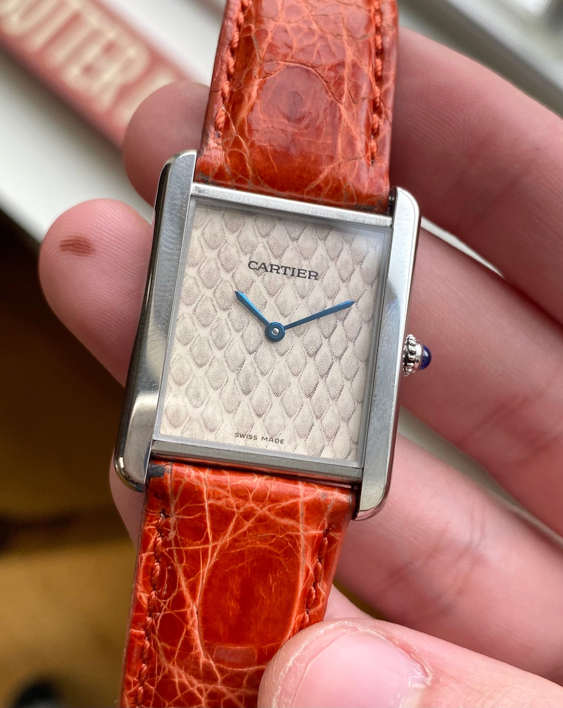 Cartier Tank Solo Ref 3169 Quartz 90s Oversized Tank Rare Cream Python Dial 27mm Watch