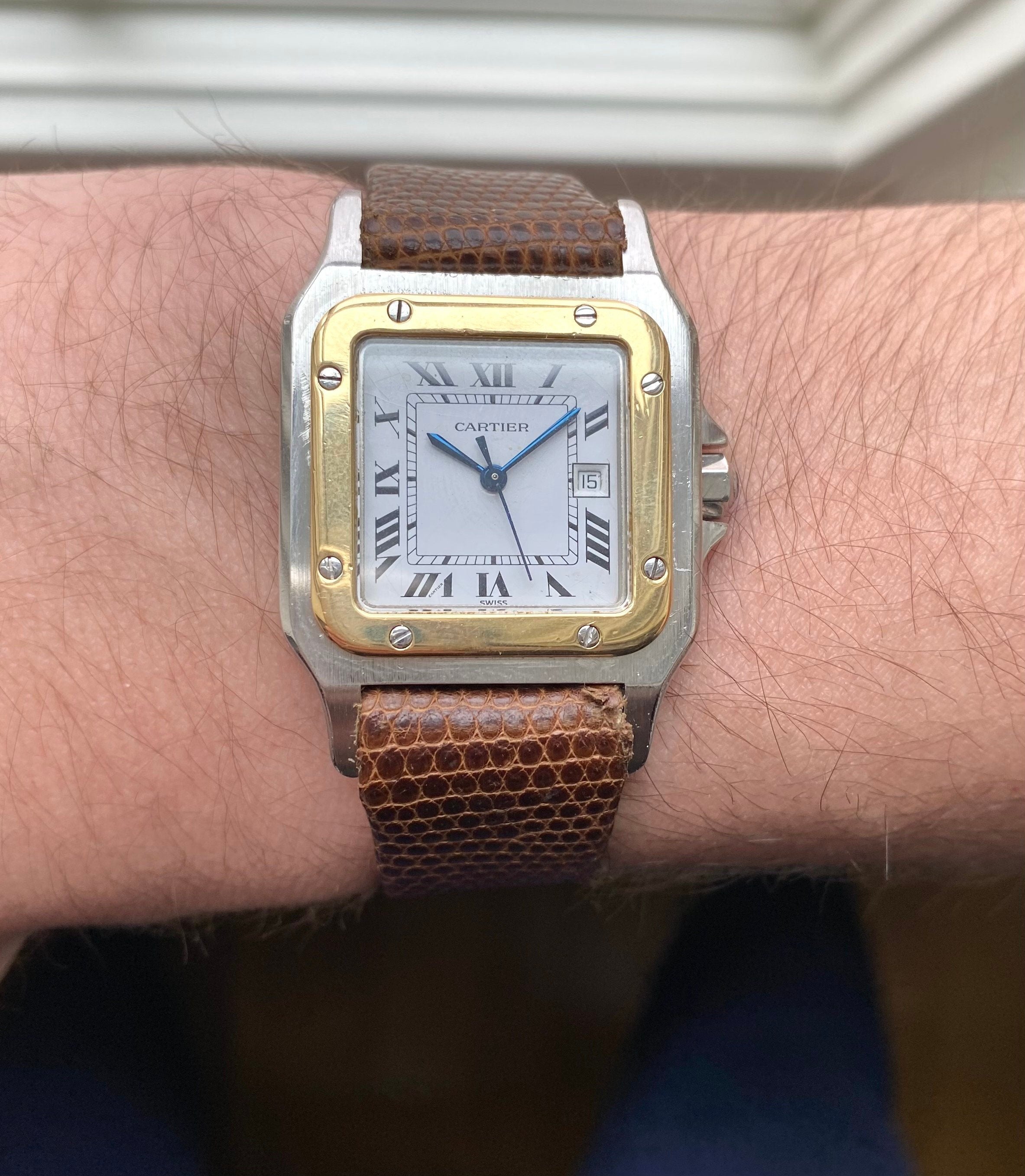 Cartier Santos Ref 2961 80s Automatic Two Tone White Roman Numeral Dial Watch