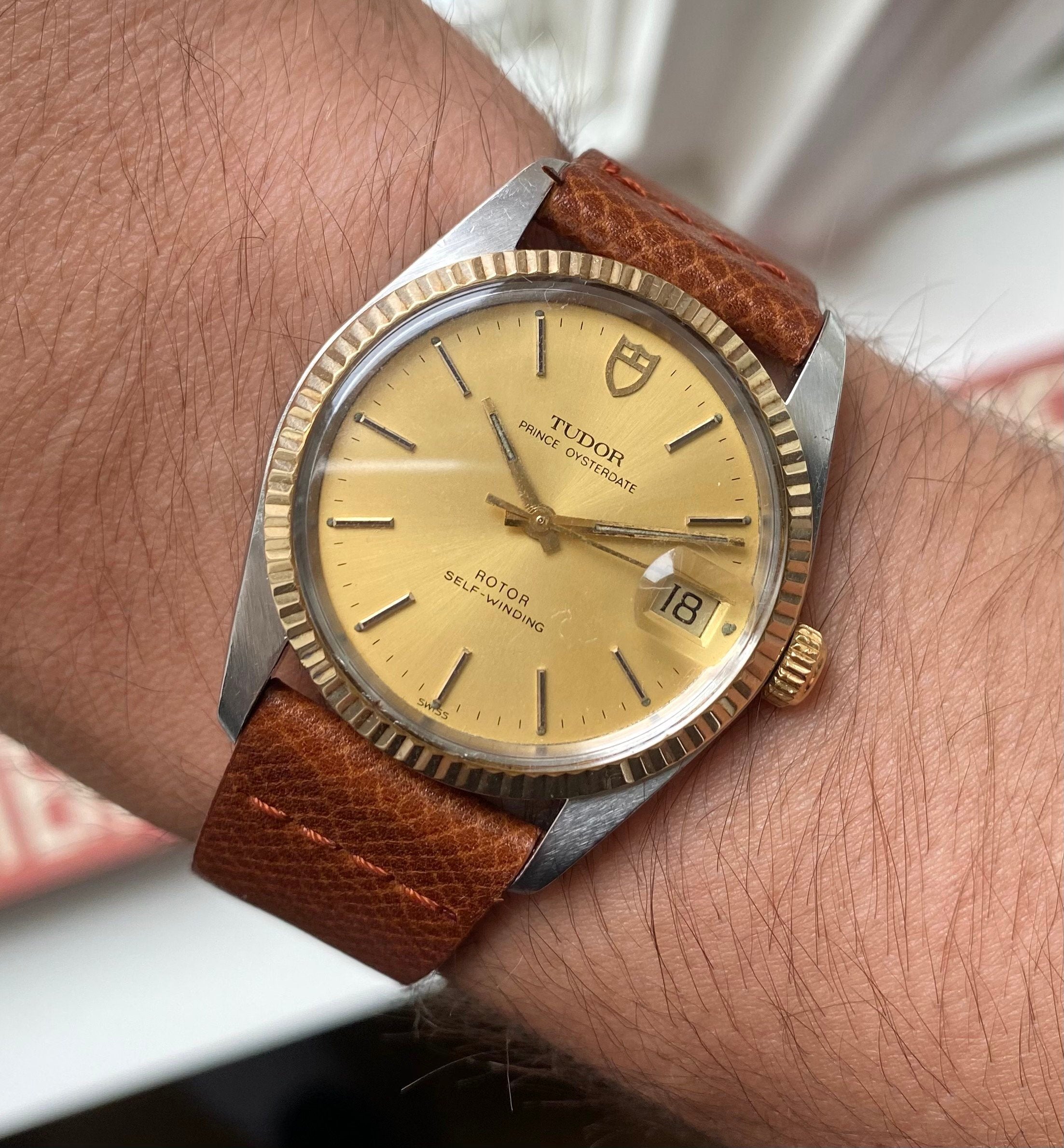 Vintage Tudor Prince Oysterdate Automatic Champagne Dial Quickset Two Tone Watch