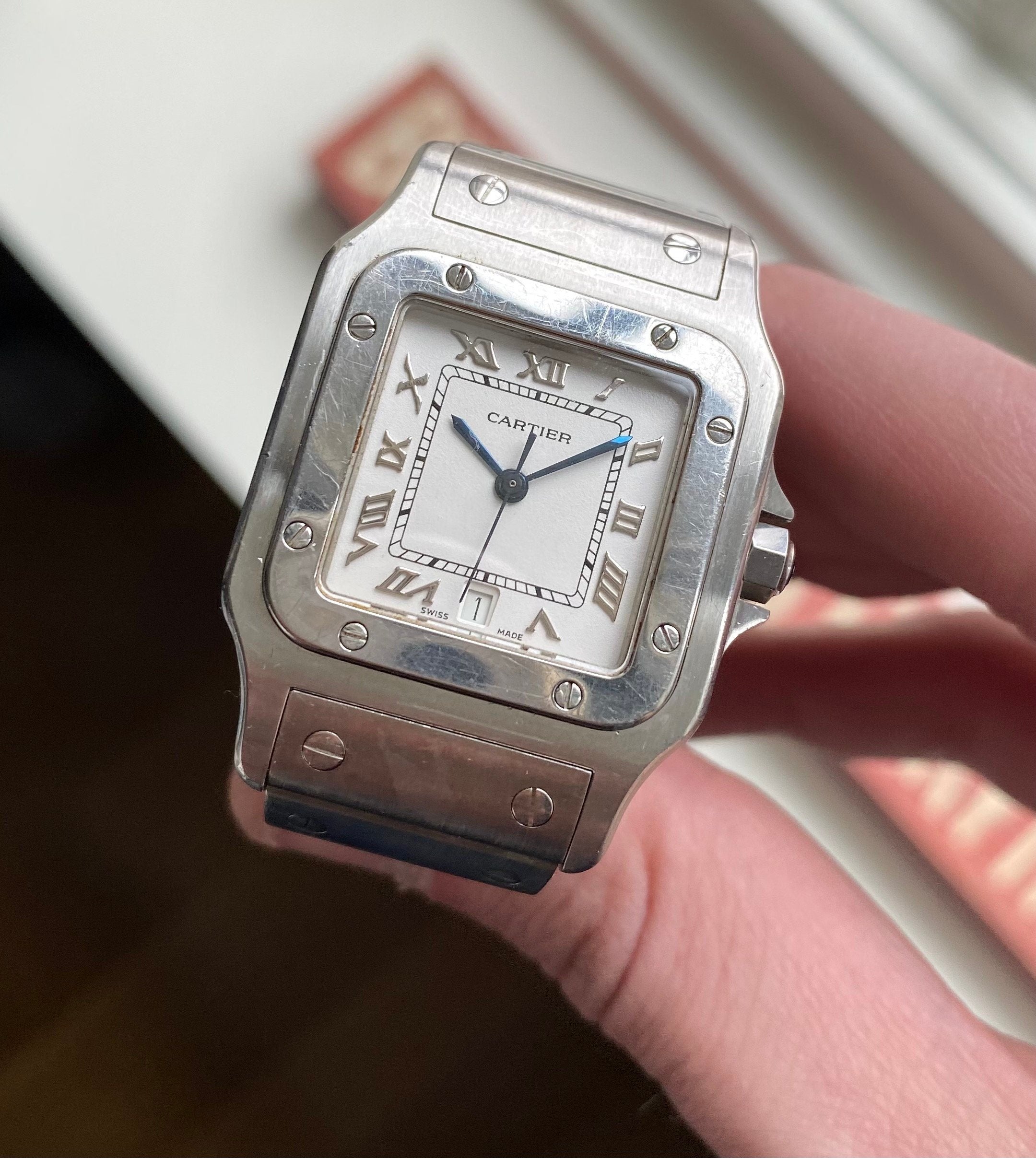 Cartier Santos 80s Ref 1564 Quartz White Roman Numeral Dial Steel 29mm Watch