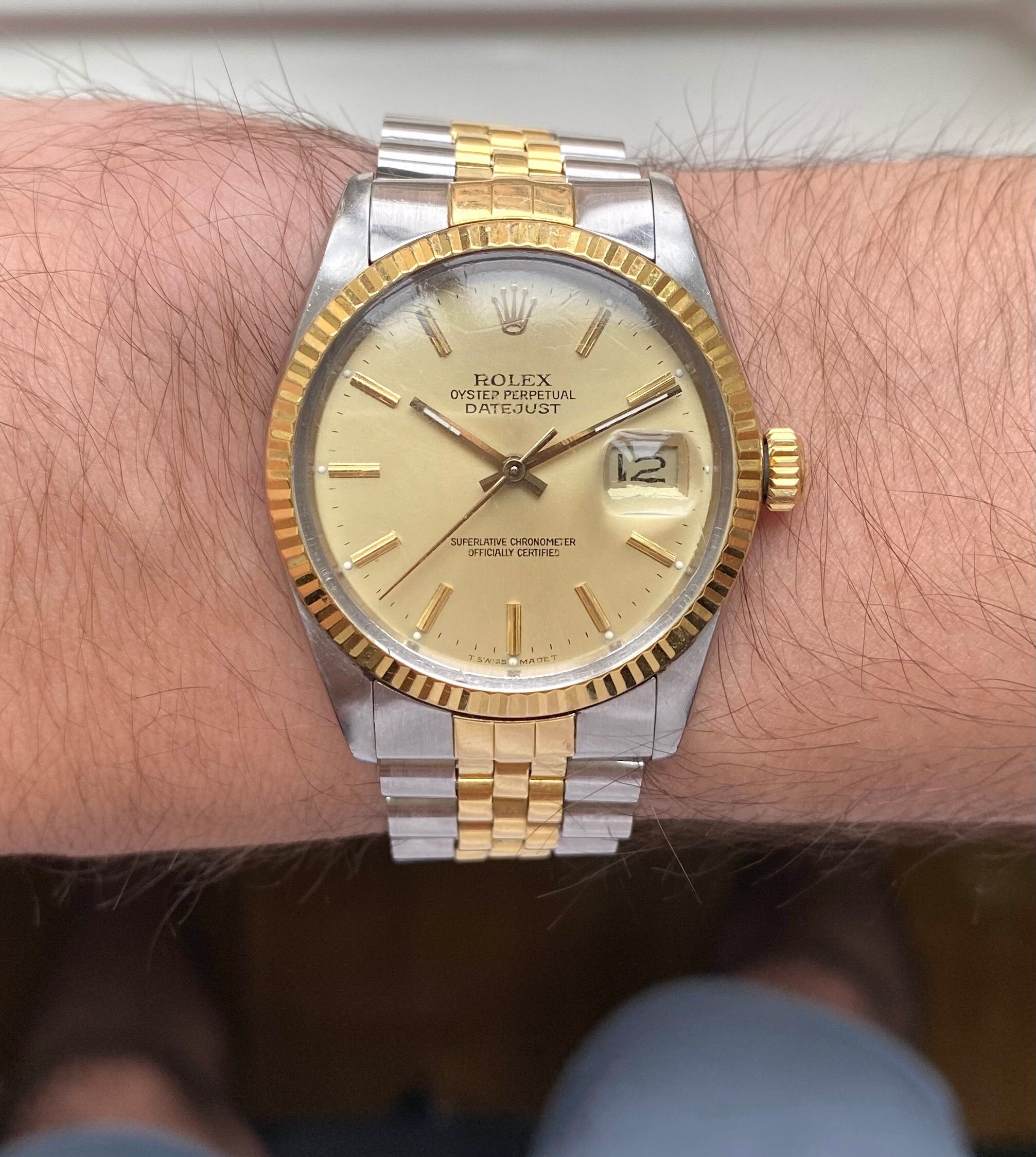 Rolex Datejust 80s Ref 16013 Automatic Gold Two Tone Champagne Dial 36mm Watch