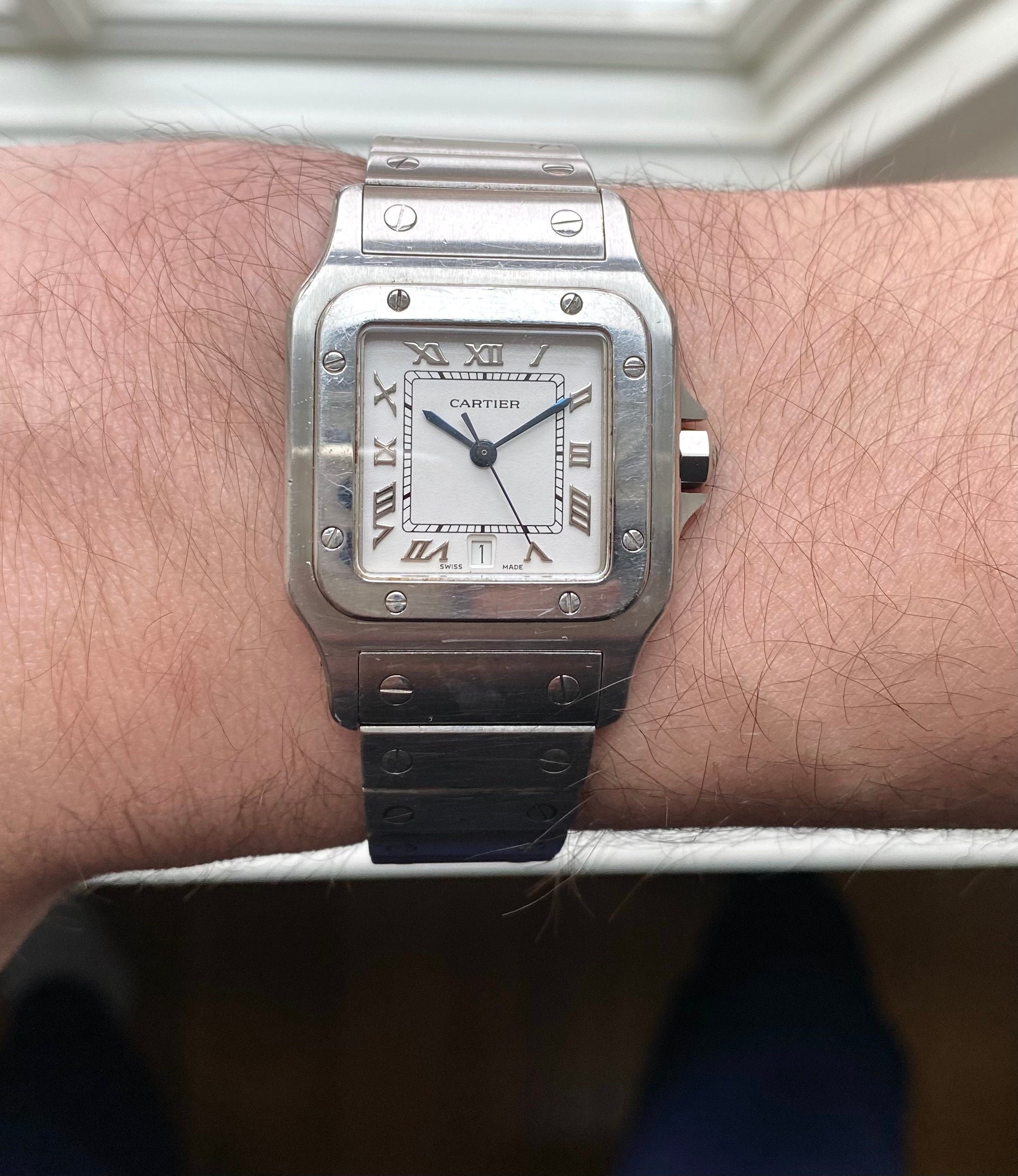 Cartier Santos 80s Ref 1564 Quartz White Roman Numeral Dial Steel 29mm Watch