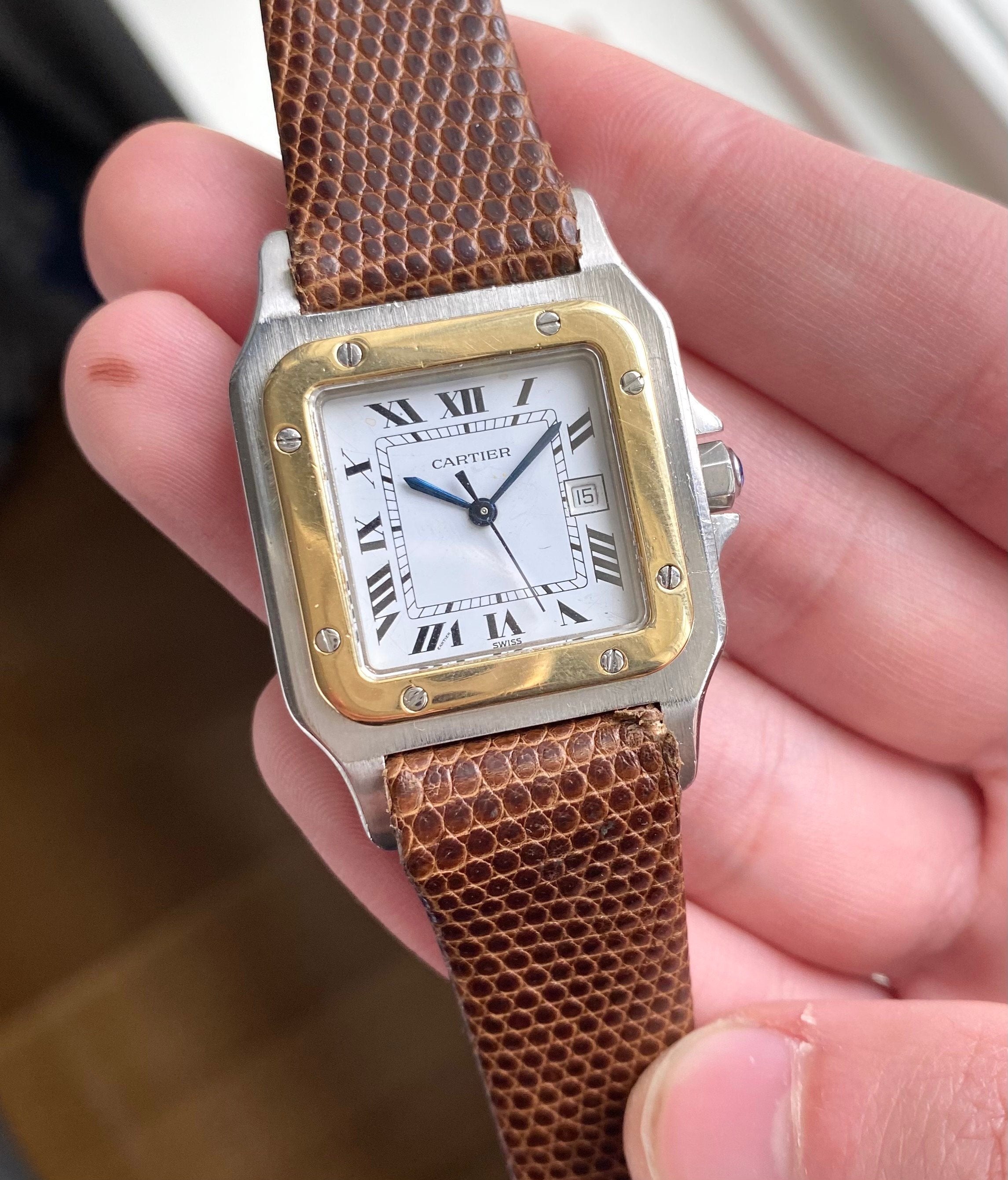 Cartier Santos Ref 2961 80s Automatic Two Tone White Roman Numeral Dial Watch