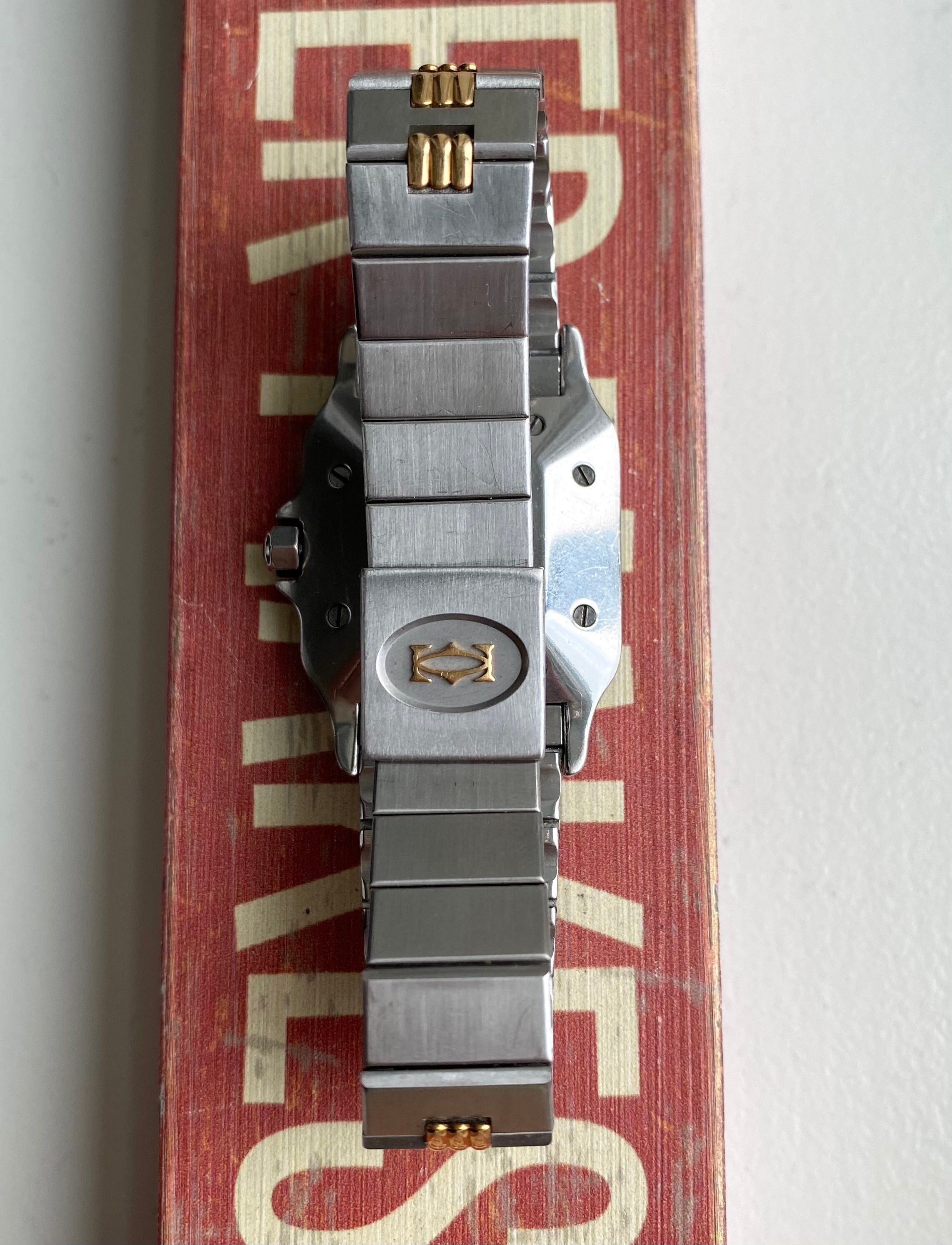 Vintage Cartier Santos 70s Automatic Two Tone White Roman Numeral Dial Watch
